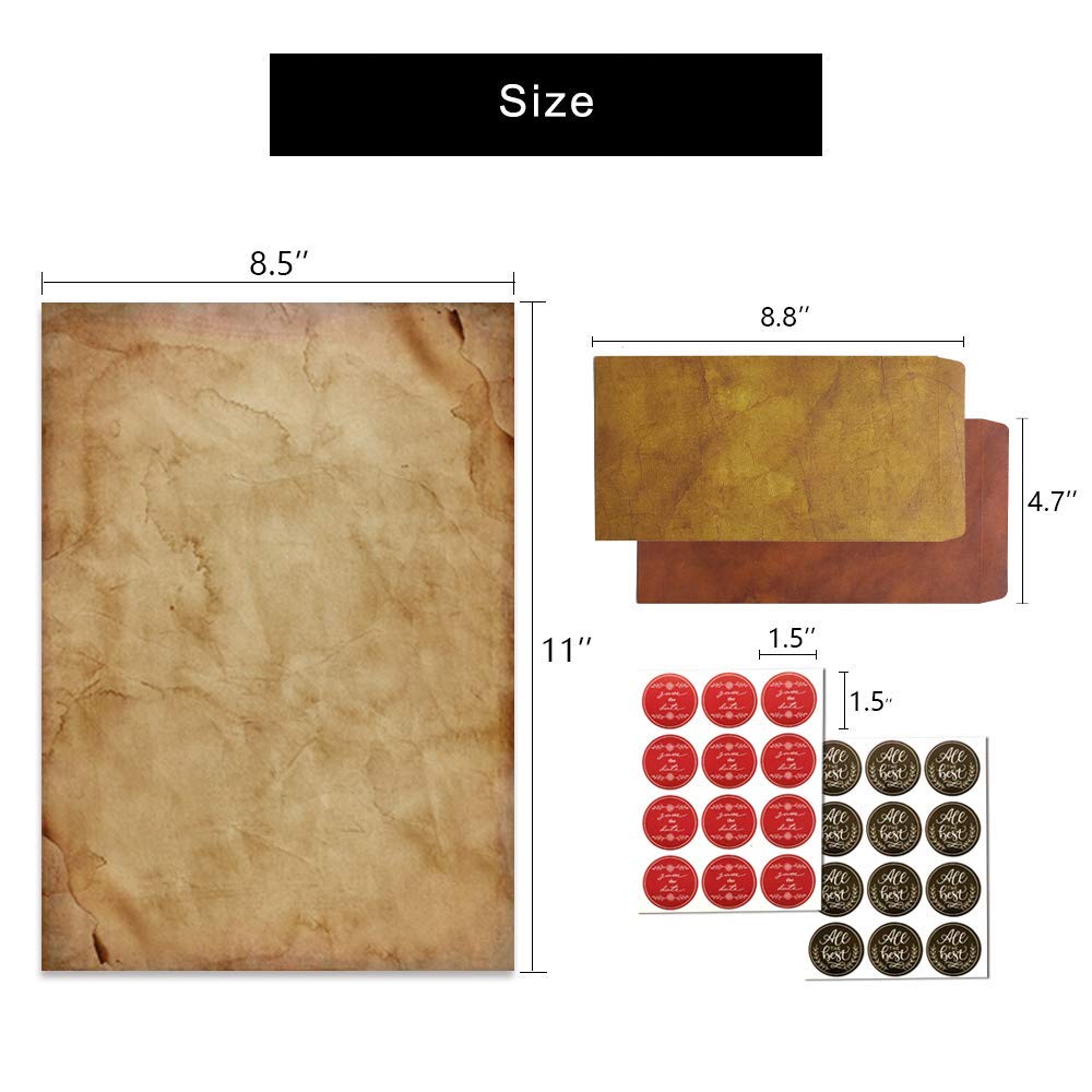 Antique Stationary Paper and Envelopes Set – Vintage Parchment Paper Old Fashioned Letter Stationery for Printing, Invitation and Calligraphy – 48 Writing Paper with 24 Envelopes Included