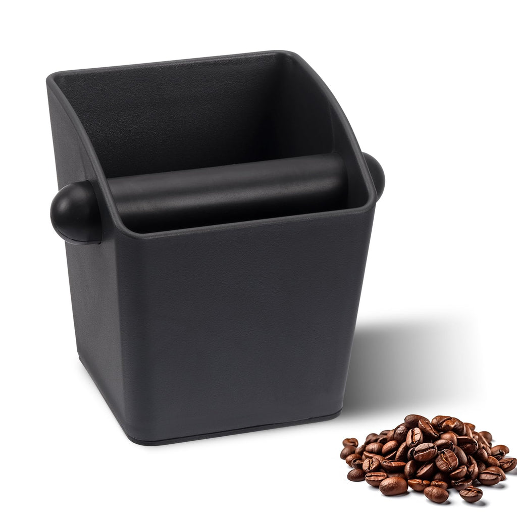 HOMEE Rectangular Espresso Knock Box,Large Capacity & Non-Slip Base Coffee Knock Box,Coffee Grounds Container with Removable Knock Bar,Espresso Accessories for Coffee Bar Kitchen Counter,Black