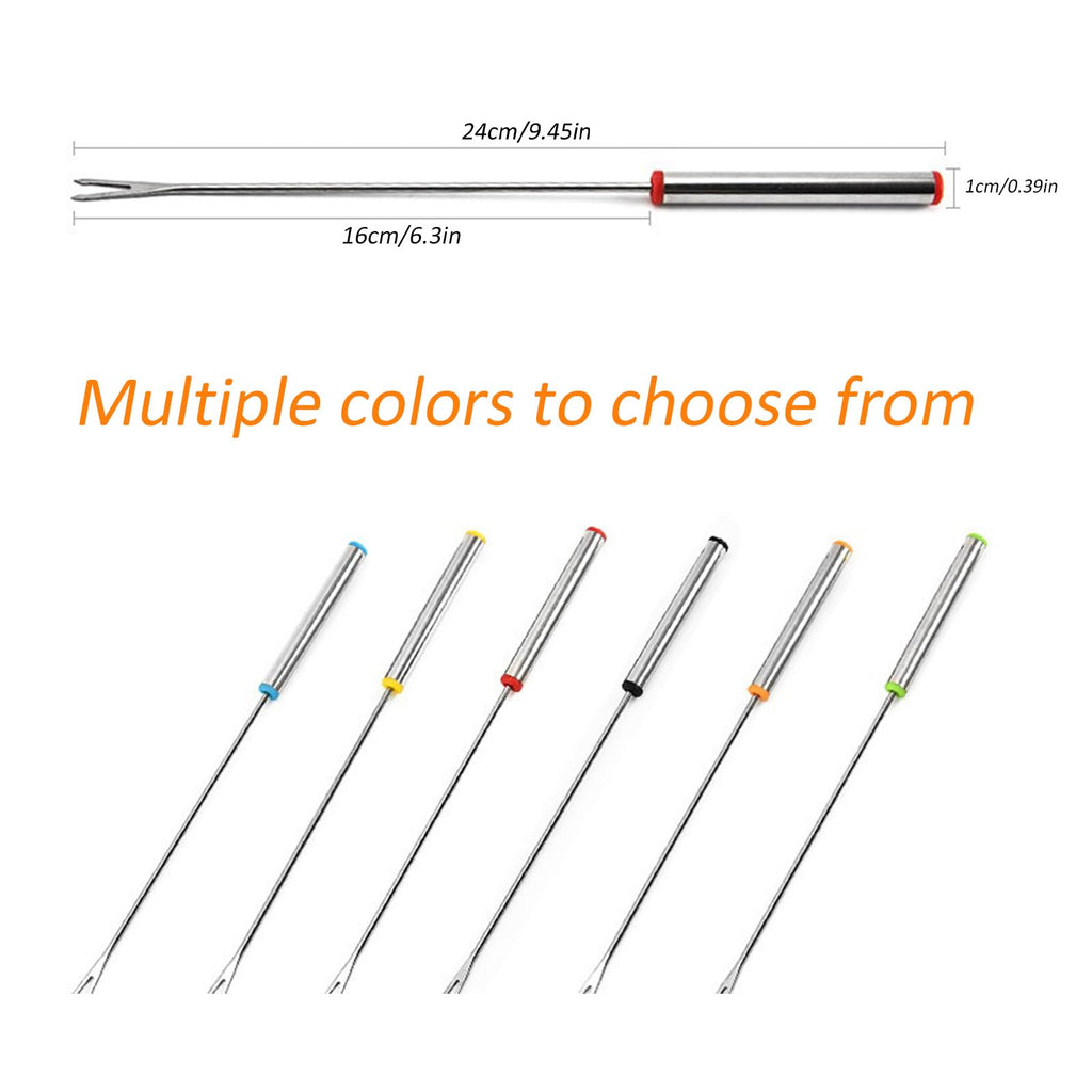 FYHJTRT 24PCS Fondue Forks - 9.45" Stainless Steel Color-Coded Skewers Heatproof Handles for Chocolate, Cheese, Marshmallows & Meat (6 Colors)