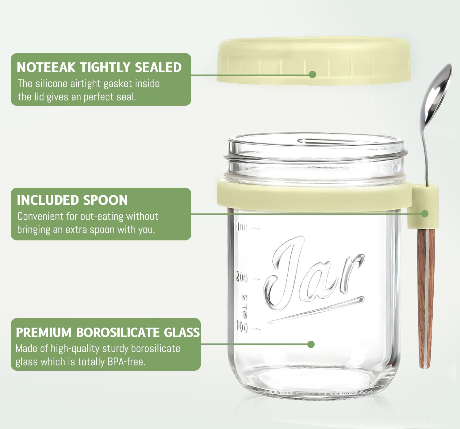 Oillase 4 Pack Overnight Oats Containers with Lids and Spoons, 16 oz Glass Mason Jars with Airtight Lids, Overnight Oats Jars for Milk, Cereal, Fruit