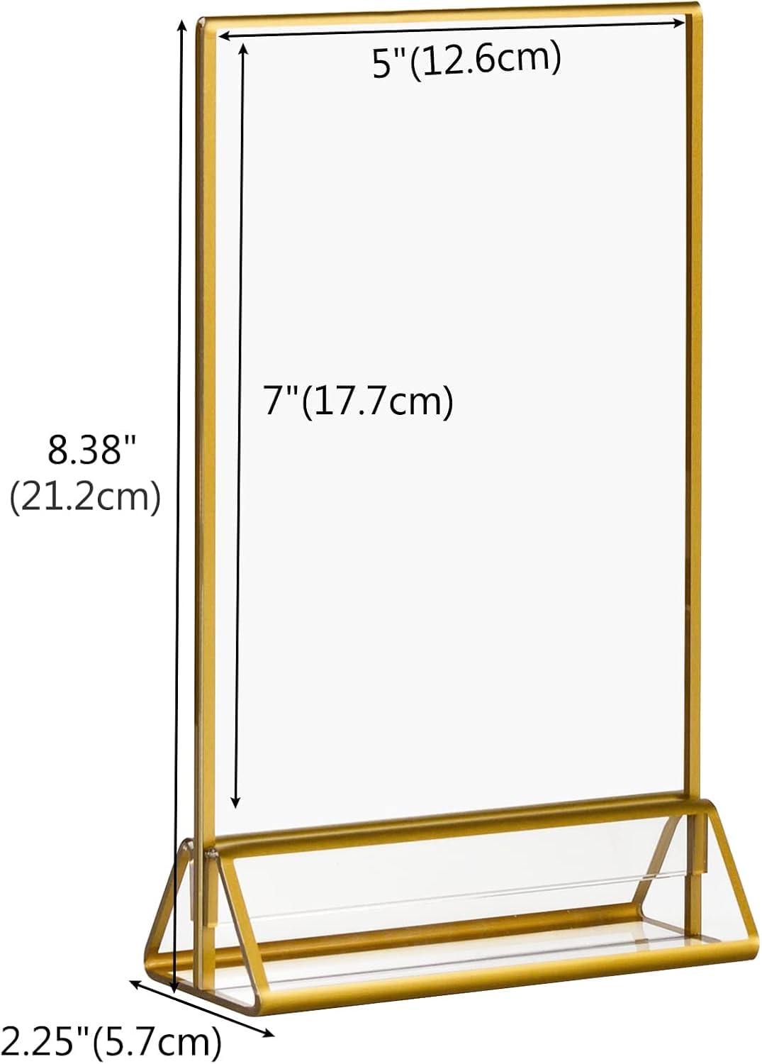 Gold Frames 5 x 7 inch/ 13x18 cm 6 Pack, Acrylic Picture Frame Double Sided Stand, Table Number Sign Set Holders, Clear Menu Flyer Display Floating Desk Stands for Wedding, Party, Restaurant - Vertical