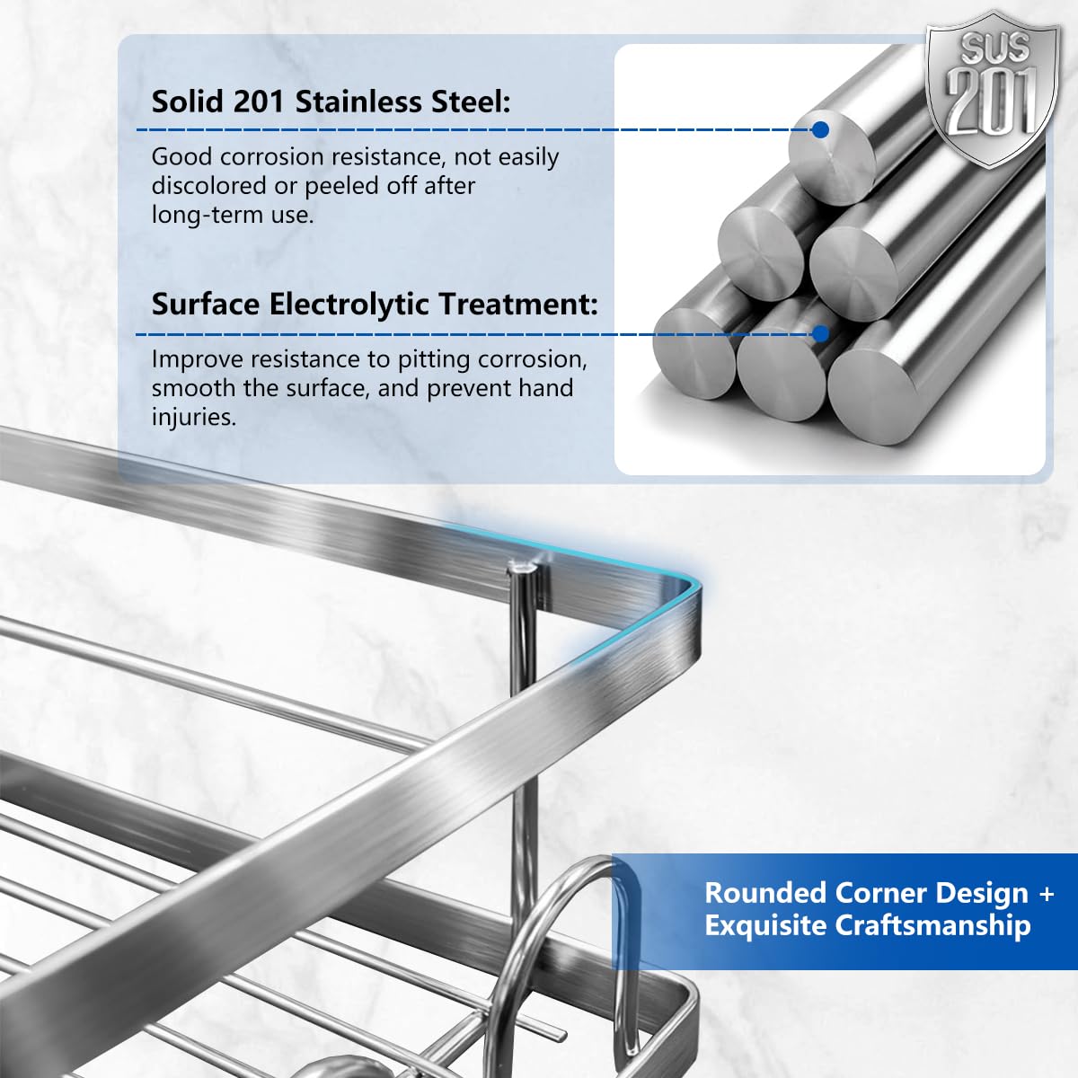 Shower Caddy, 4 Pack Silver Bathroom Shelves, Adhesive Shelf Storage No Drilling, Carbon Steel Shower Organiser, Rust-Resistant Caddy Corner, Soap Holder, Bathroom Accessory