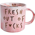 Funny Coffee Mugs Gifts for Women - Sarcastic Novelty Cups Gag Gift for Friends, Coworkers, Boss, Employee, Human Resources - Fresh Out of - Inappropriate Cute Pink Marble Mug, 12oz Coffee Cup