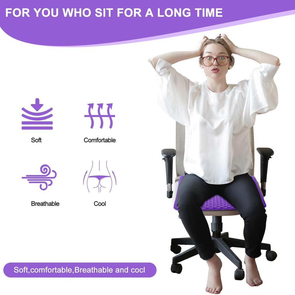 Large Gel Seat Cushion for Long Sitting with 2 Non-Slip Cover- 45 x 45cm,Soft & Breathable,Seat Cushion for Desk Chair,Wheelchair,Car,Stadium,Airplane,Blue Support,Office Chair,air Plane,bleacher