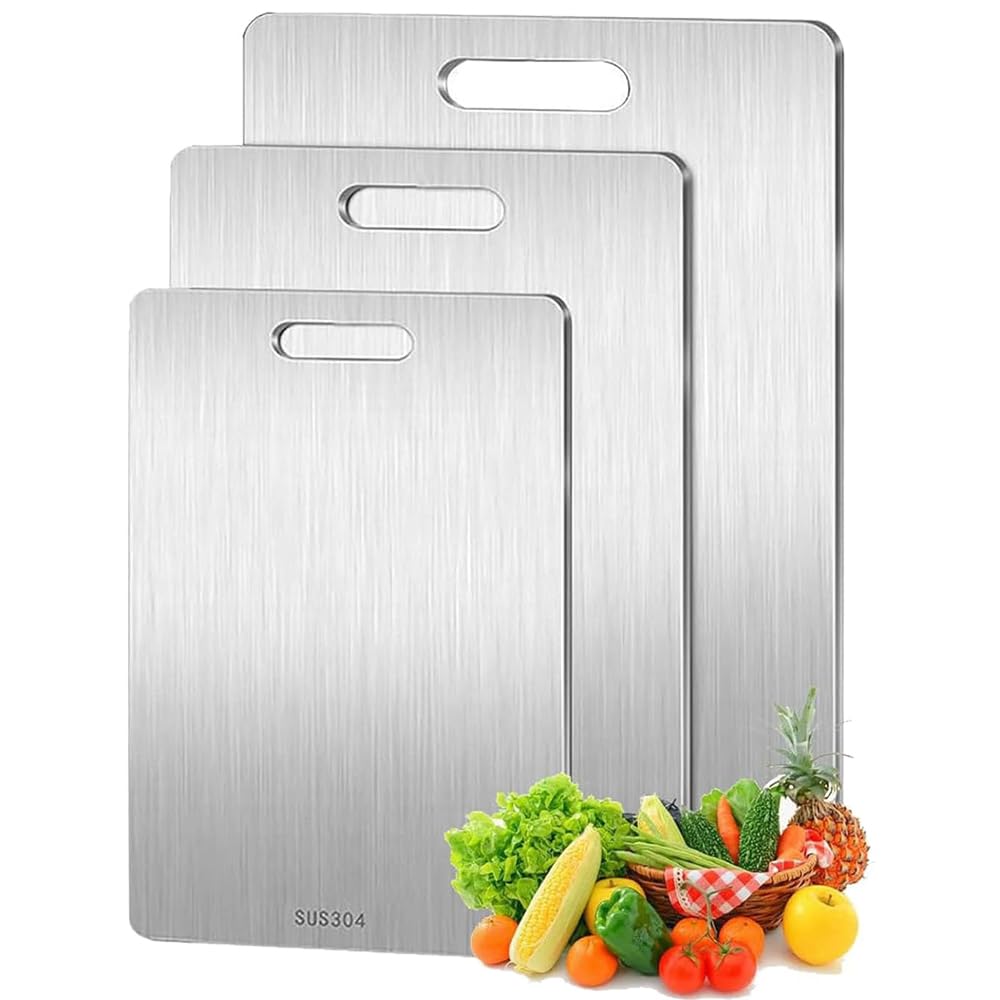 3 PCS Stainless Steel Cutting Board, 304 Stainless Cutting Boards for Kitchen,Non Toxic, Thick Cutting Board for Home Kitchen Cooking(15.3 x 11, 13.4 x 9, 11.8 x 7.9 in)