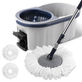 Spin Mop and Bucket System with180-Degree Rotating Head Telescopic Handle Dual Chamber Bucket Floor Cleaning Set with 3 Mop Refills Dual-Function Wringing Hand-Press and Foot-Pedal