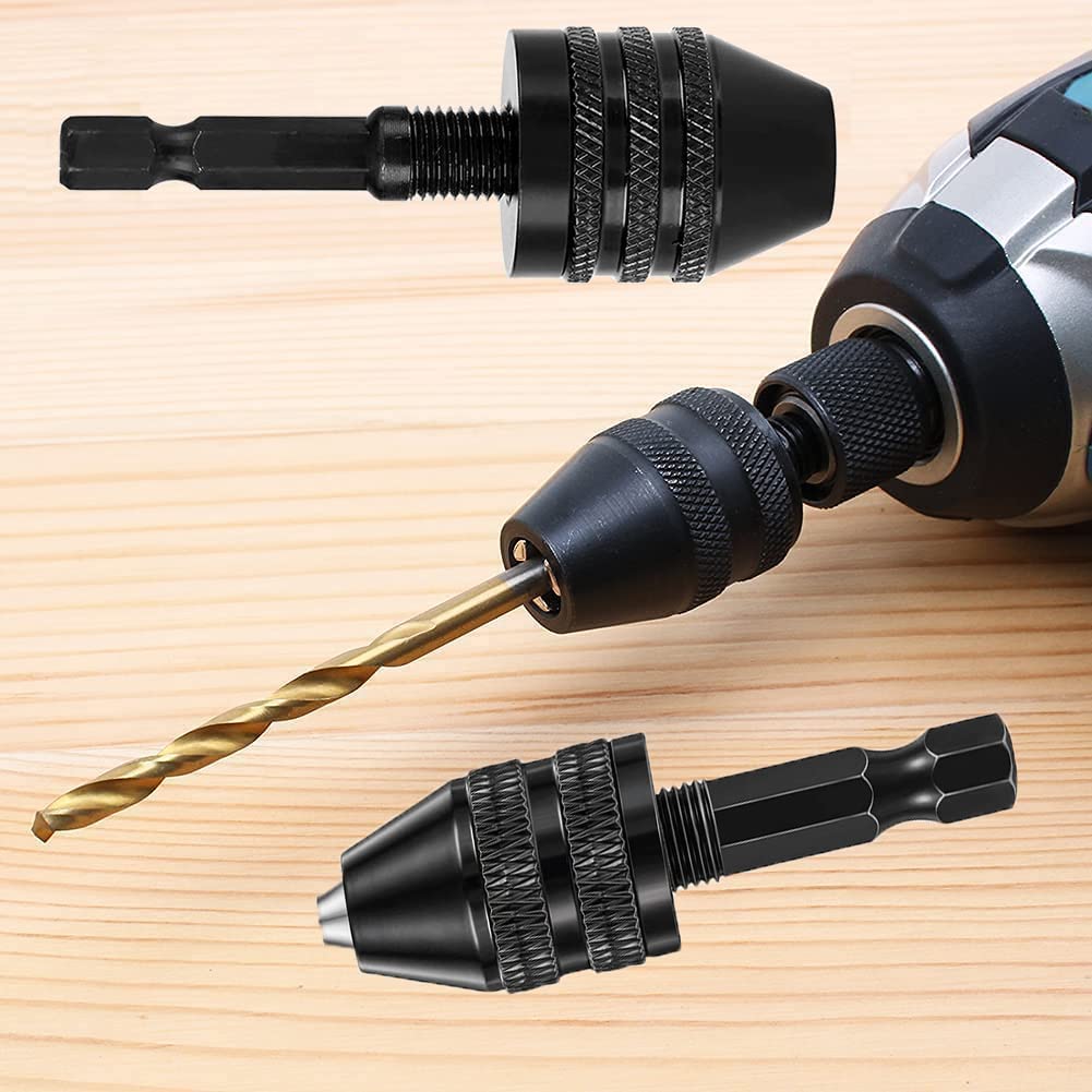 Chargenyang 3 Pcs Keyless Drill Chuck Bit 1/4 Inch Hex Shank Keyless Drill Chuck Conversion Tool,0.3-6.5mm&0.3-3.6mm&0.8-8mm Quick Screwdriver Drill Adapter for Micro Drill Bit