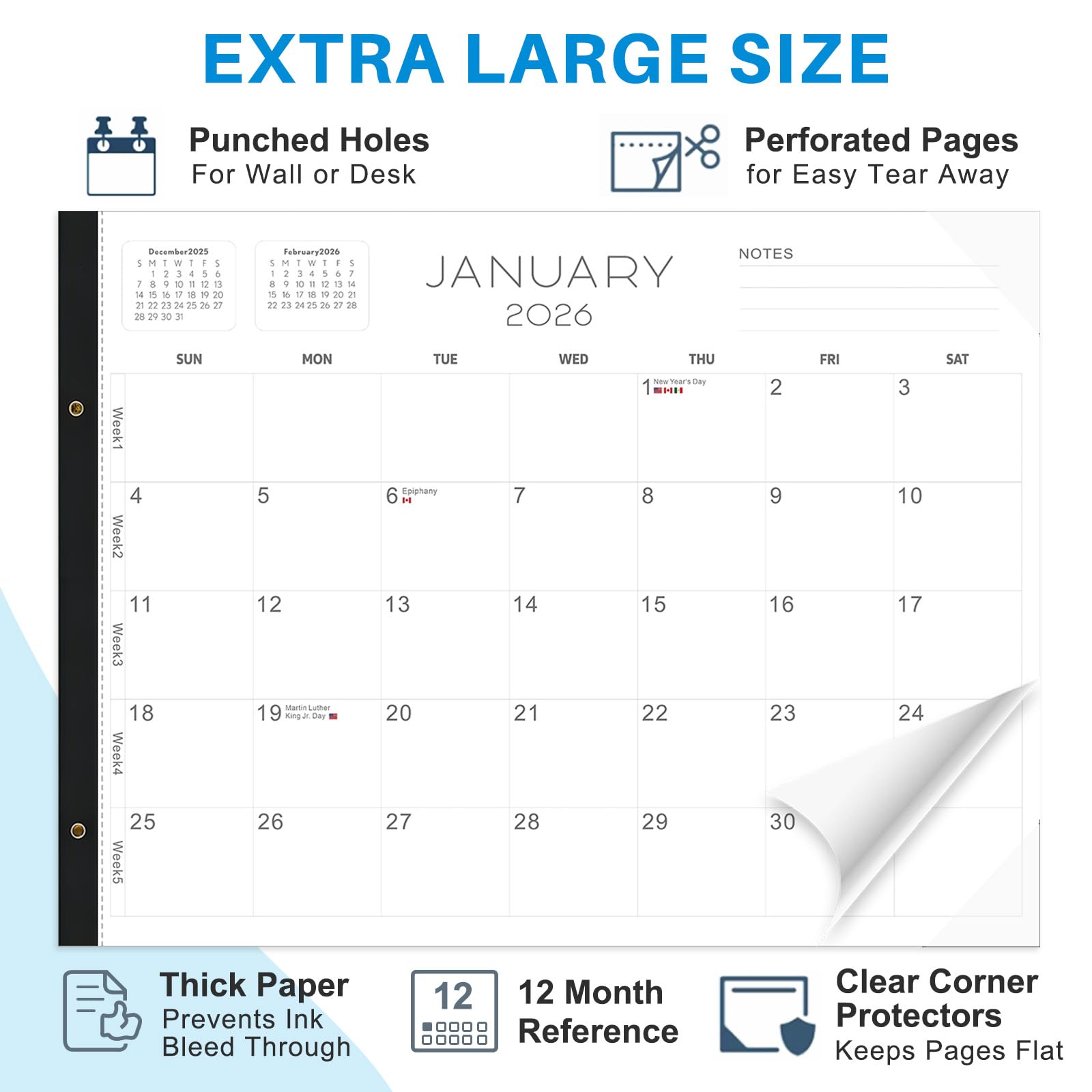 2026 Desk Calendar Large 22x17 – Desk Top Calendar 2026 with plastic cover