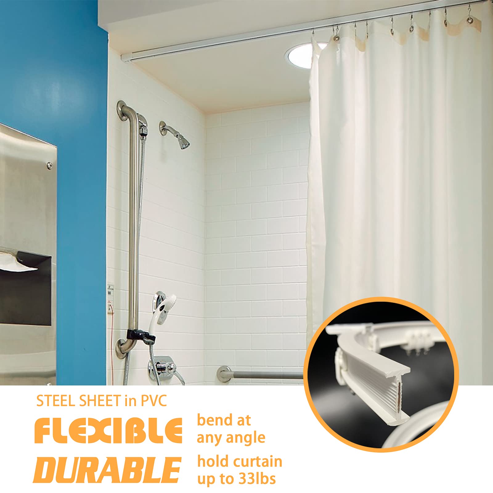 Flexible Ceiling Curtain Track | 5 Meters Curved Curtain Rail with Mute Rollers | Bendable Mount for Shower/Bay Window/RV Curtain/Room Divider