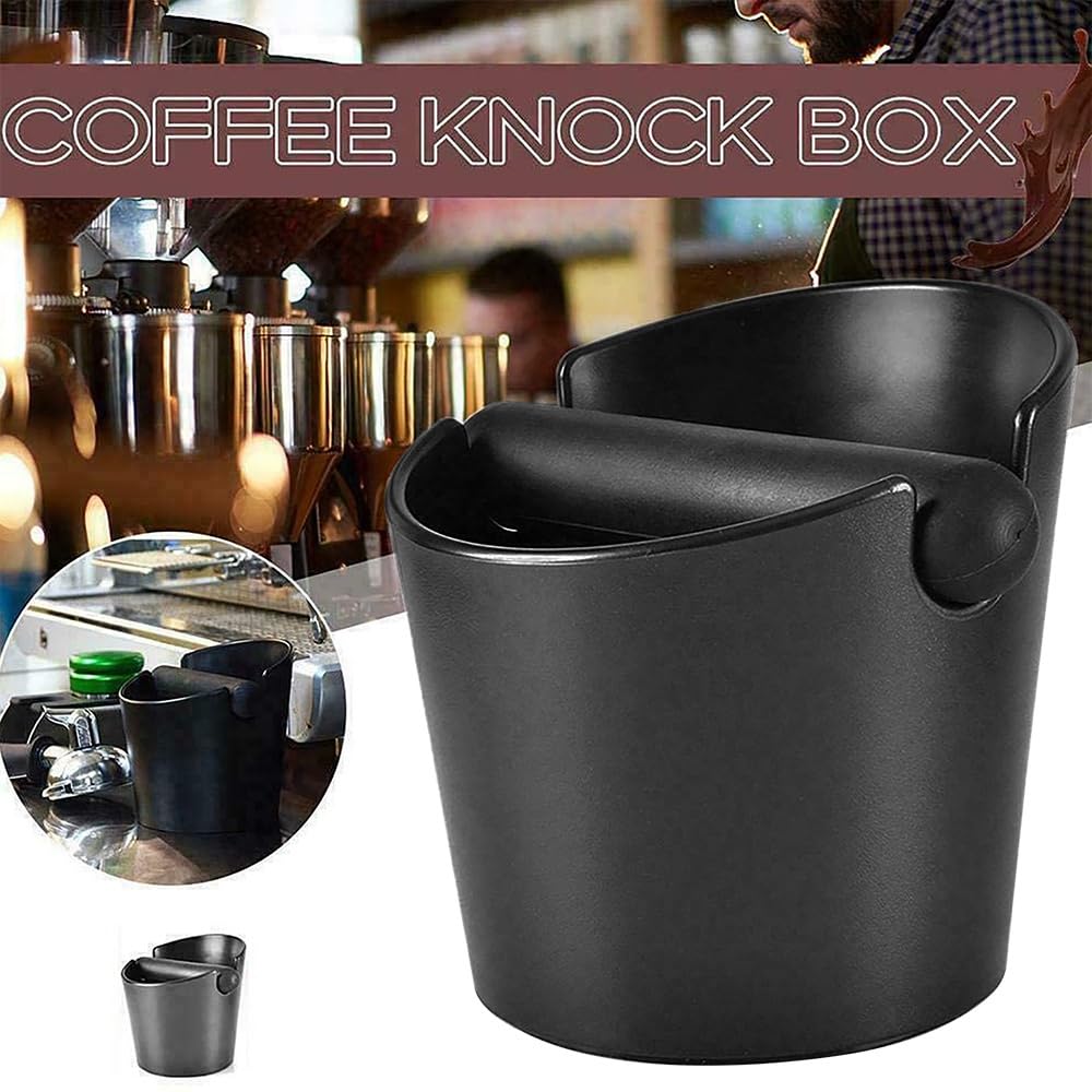 Asphodelia Coffee Knock Box and Coffee Stirrer,ABS Coffee Grind Knock Box, Shock-Absorbent Durable Grind Waste Bin with Removable Detachable Knock Bar and Non-Slip Base