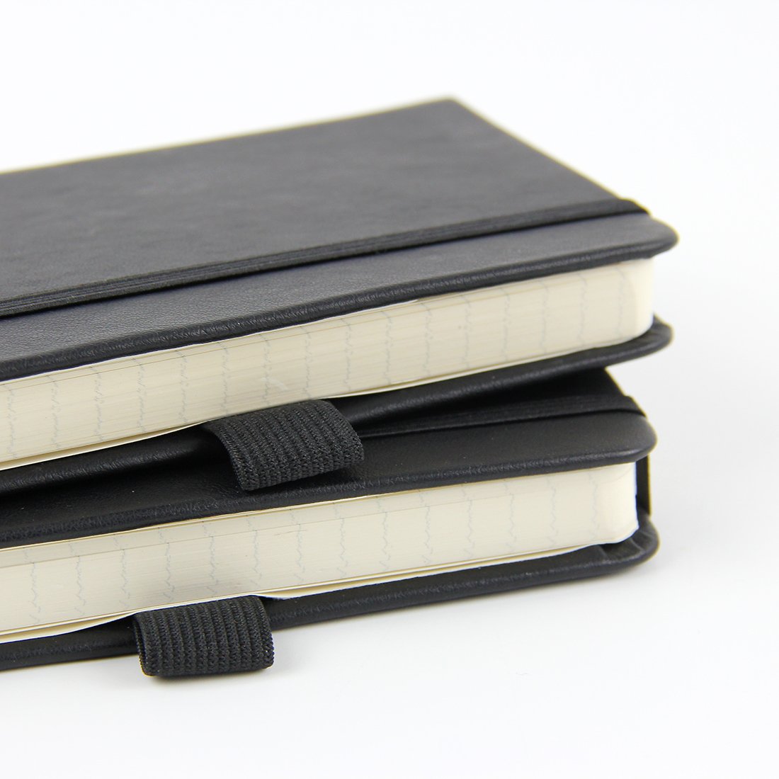 newestor (2-Pack Pocket Notebook 3.5" x 5.5", Small Hardcover Journal with Pen Holder, Inner Pockets, 100gsm Thick Ruled/Lined Paper, Black
