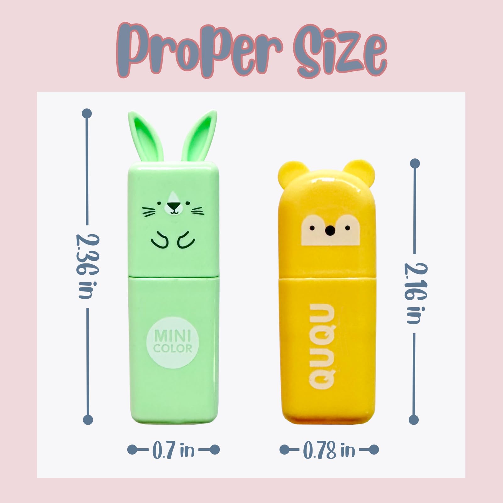 Corbekel 24 PCS Cute Mini Highlighters in 2 Style (Bear & Rabbit), Kawaii Highlighters for Kids & Adults, Small Multi Colored Highlighters Pastel Set