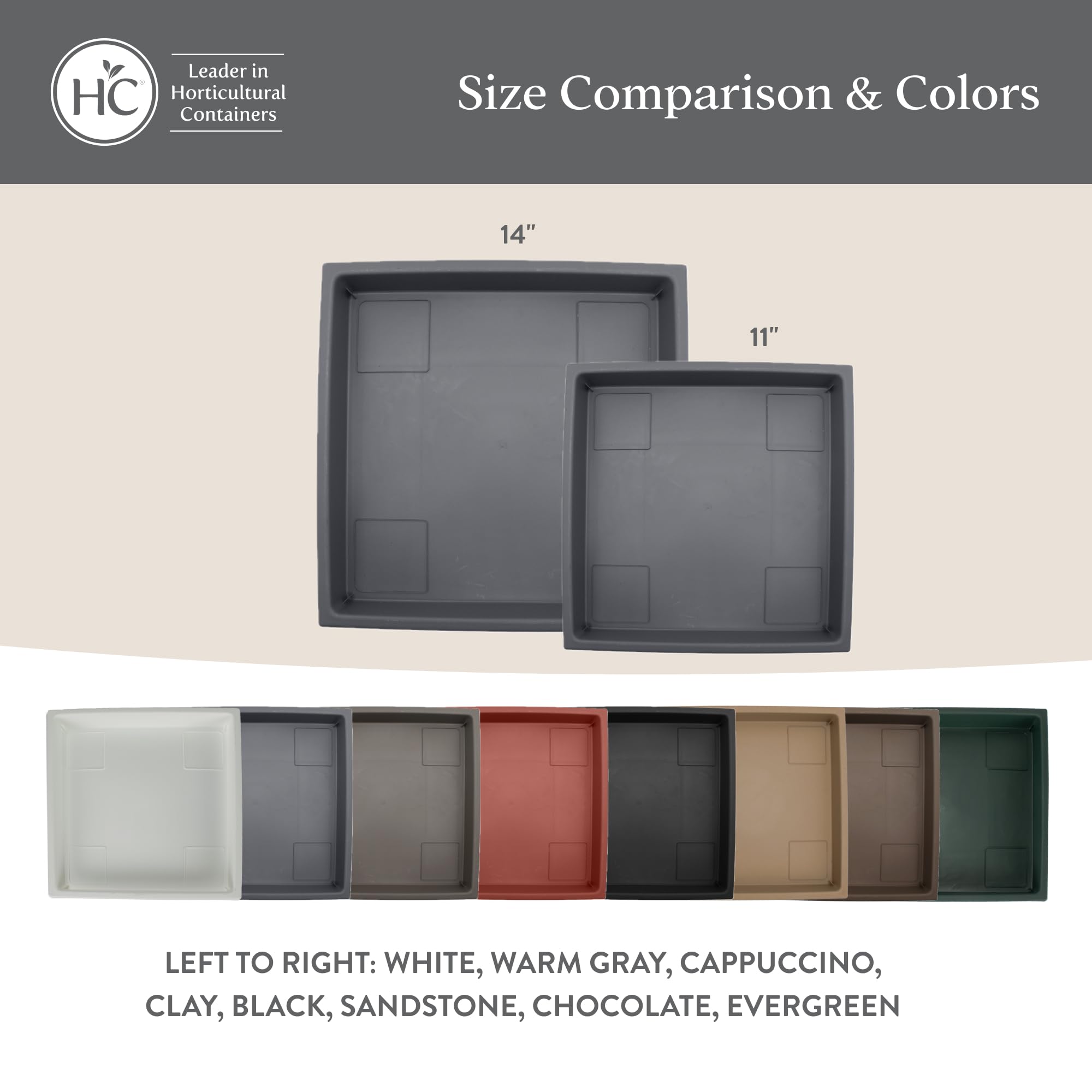 The HC Companies Accent Square Plant Saucer - Durable Plastic Trays For Plants - Stylish Square Tray For Water Drainage - UV Resistant Planter Saucer For Indoor And Outdoor Use (11”, Black, Pack of 2)
