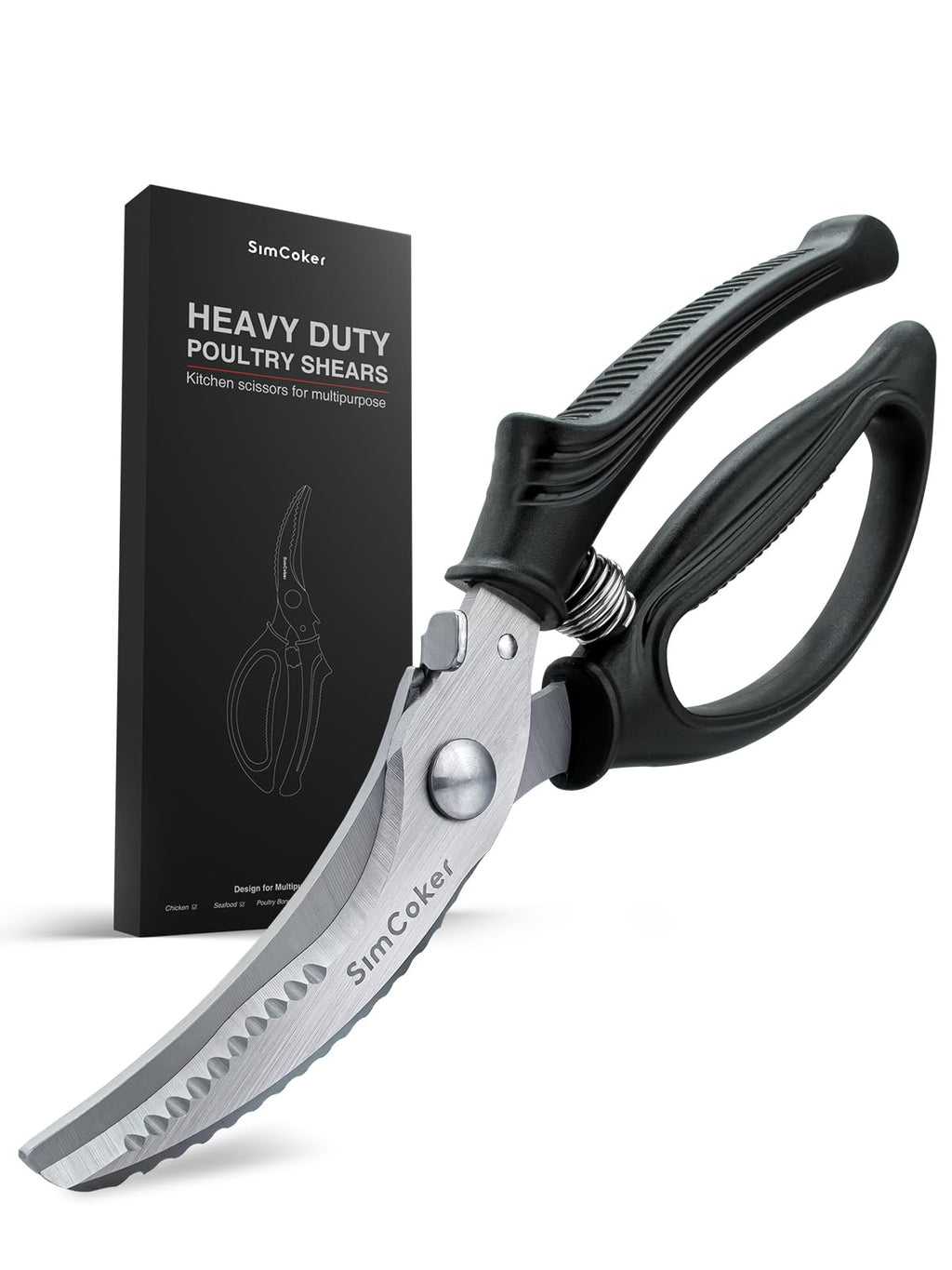 Poultry Shears, Heavy Duty Kitchen Scissors for Chicken, Meat, Bone and Fish, Spring Loaded Kitchen Shears with Anti-Slip Handle, Safety Lock, Dishwasher Safe