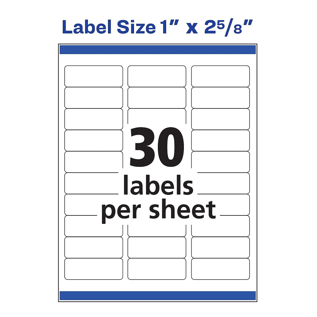 Avery Easy Peel Address Labels, Inkjet Printers, White, 1" x 2-5/8", Box of 750 Labels (08160)