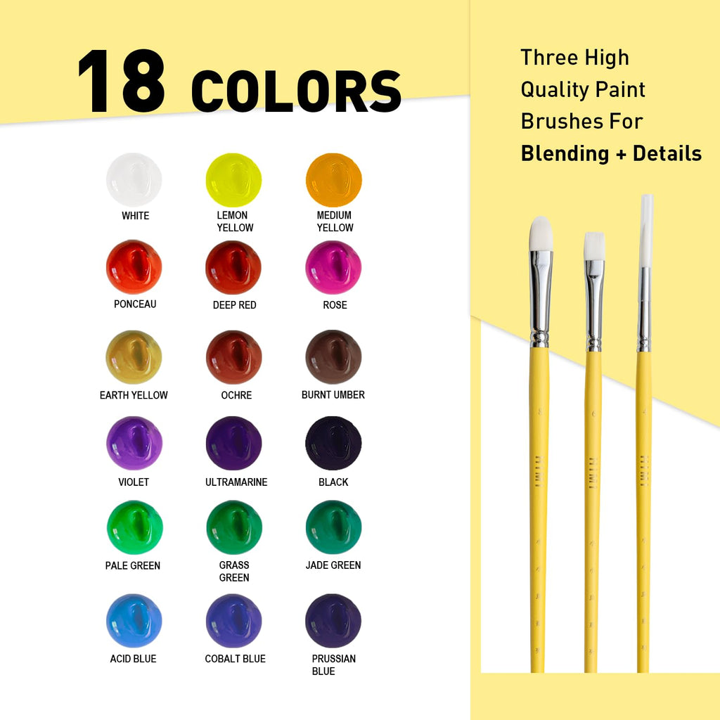 HIMI Gouache Paints set, 18 Colors, 30ml, 18 US fl oz, Non Toxic Paint for Canvas and Paper, Art Supplies for Professionals, Student, Kids and More (Yellow)