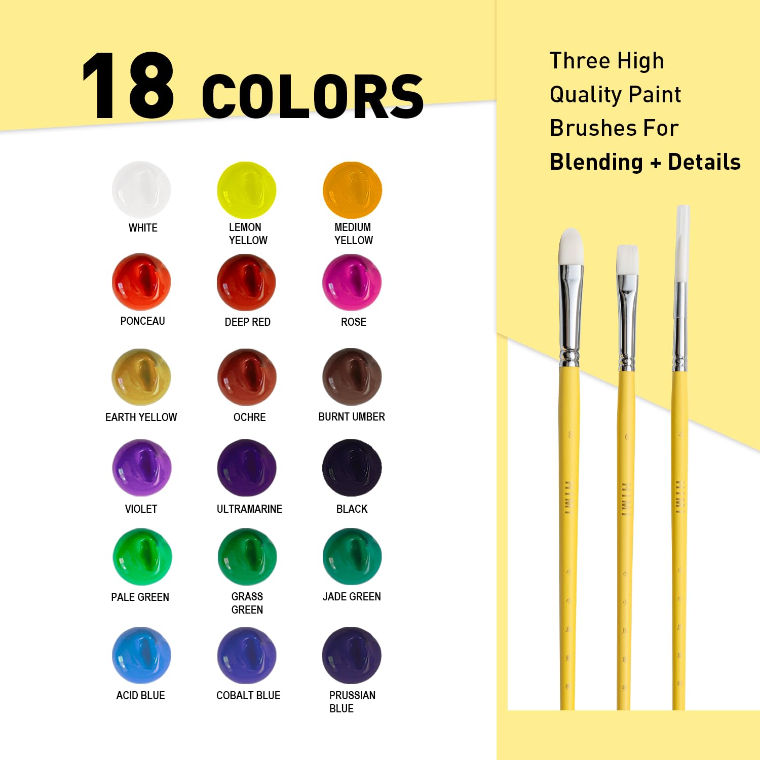 HIMI Gouache Paints set, 18 Colors, 30ml, 18 US fl oz, Non Toxic Paint for Canvas and Paper, Art Supplies for Professionals, Student, Kids and More (Yellow)