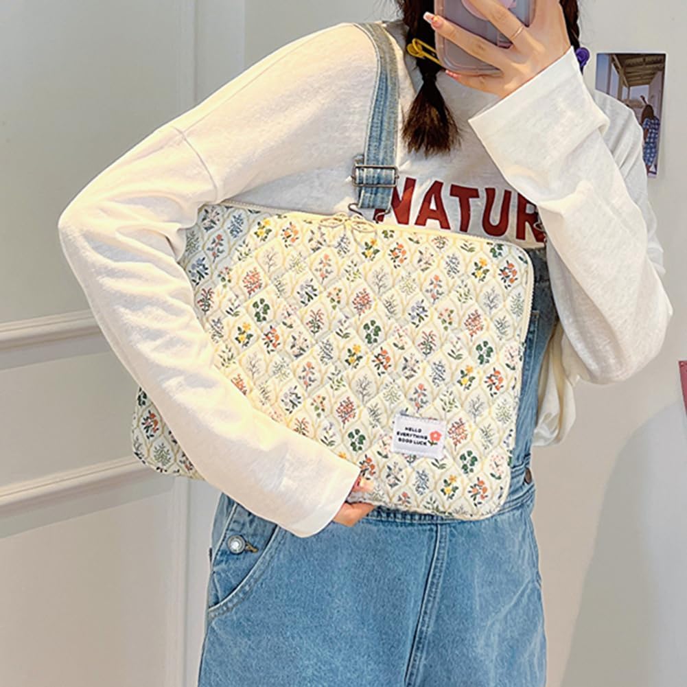 HICARRY Cute Puffy Laptop Sleeve Aesthetic Flower Print Quilted Laptop Case Puffer Cute Laptop Protective Case