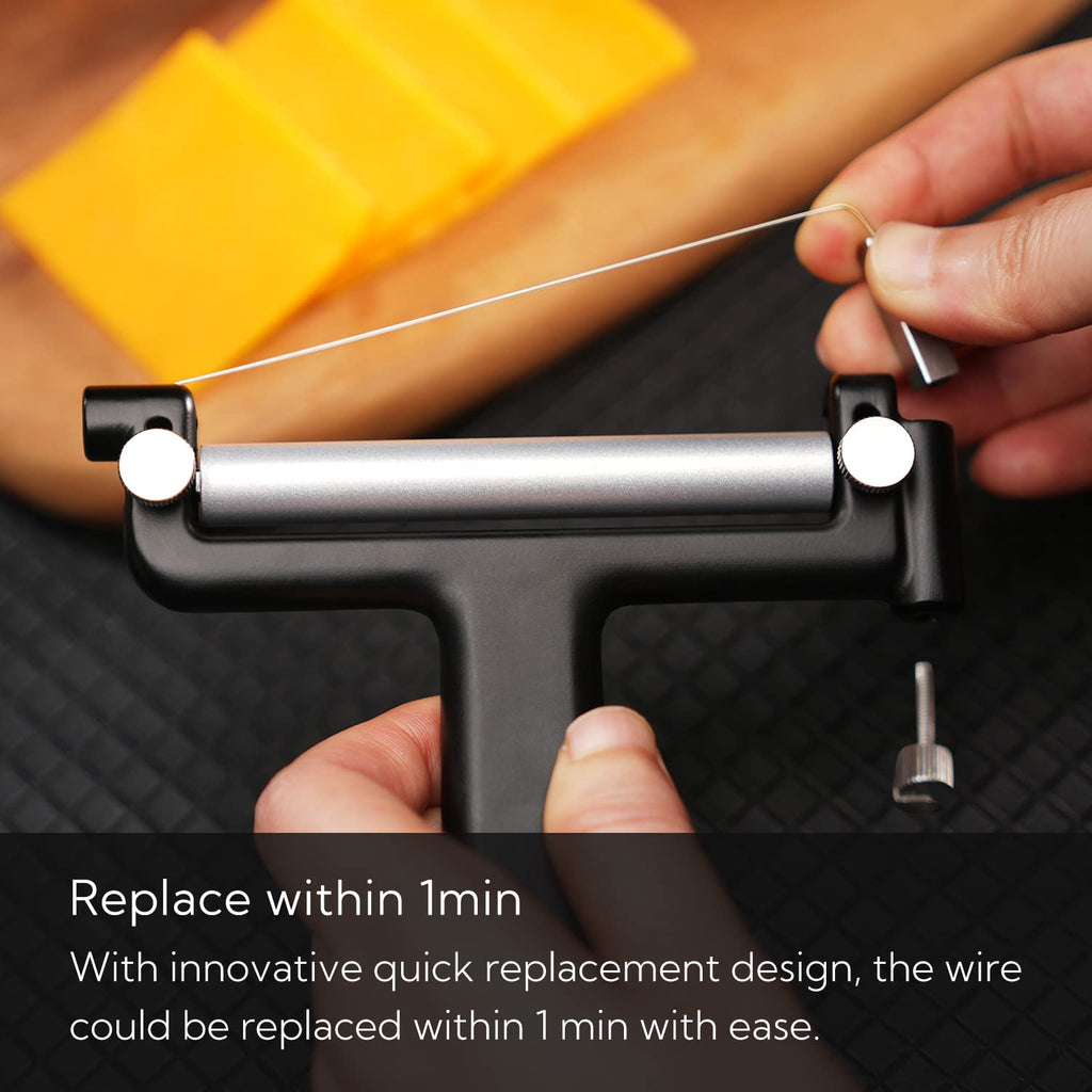 KITCHENDAO Adjustable Wire Cheese Slicer Cutter, 50% Stronger Wires with 2nd Gen Wire Fixing Mechanism, Adjustable Hand-Held Cheese Cutter, Quick Replacement, Dishwasher Safe, with 3 Extra Wires
