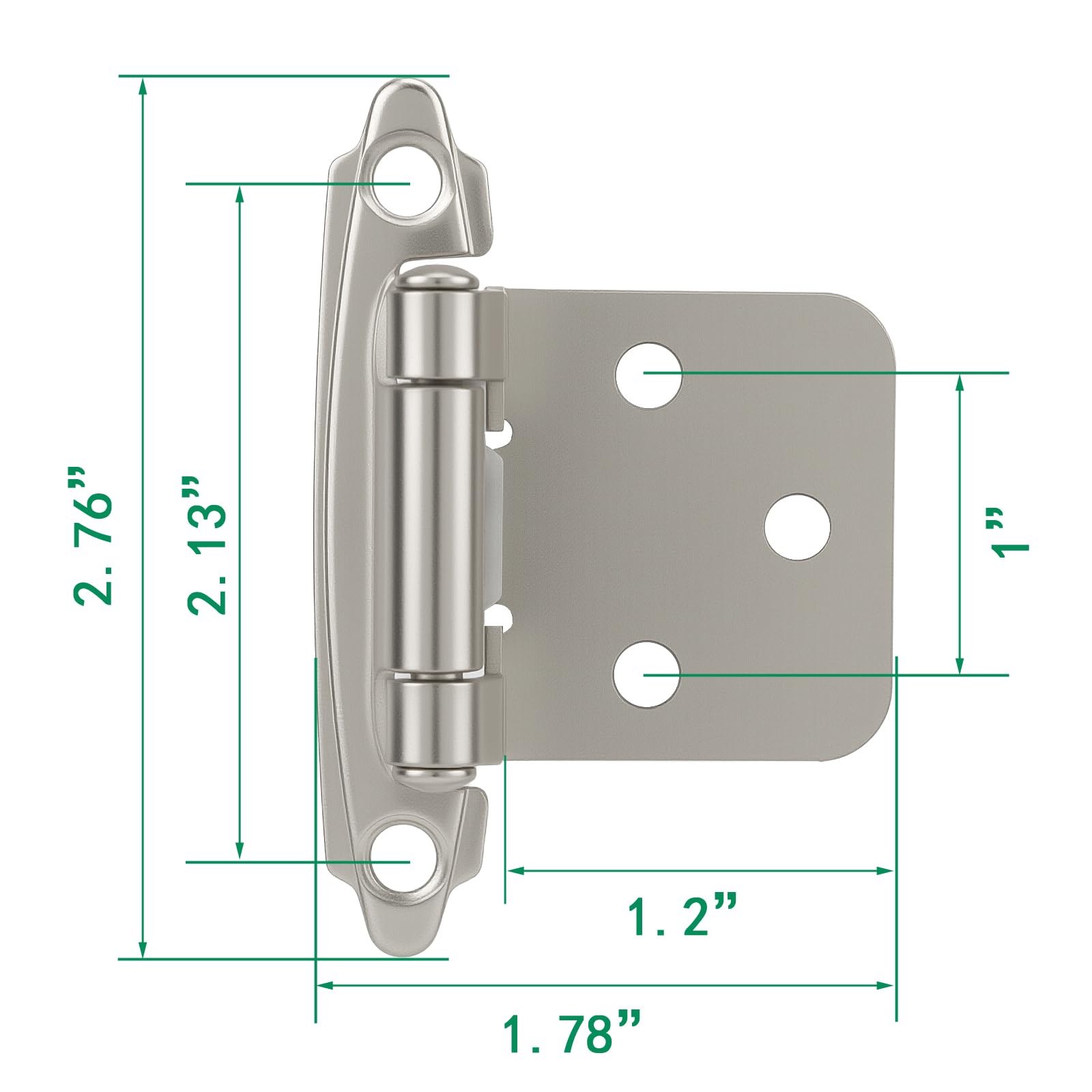 24-Pack 1/2” Overlay Cabinet Hinges (Stain Nickel)，Closing Semi-Concealed Kitchen Cupboard Hardware with Screws