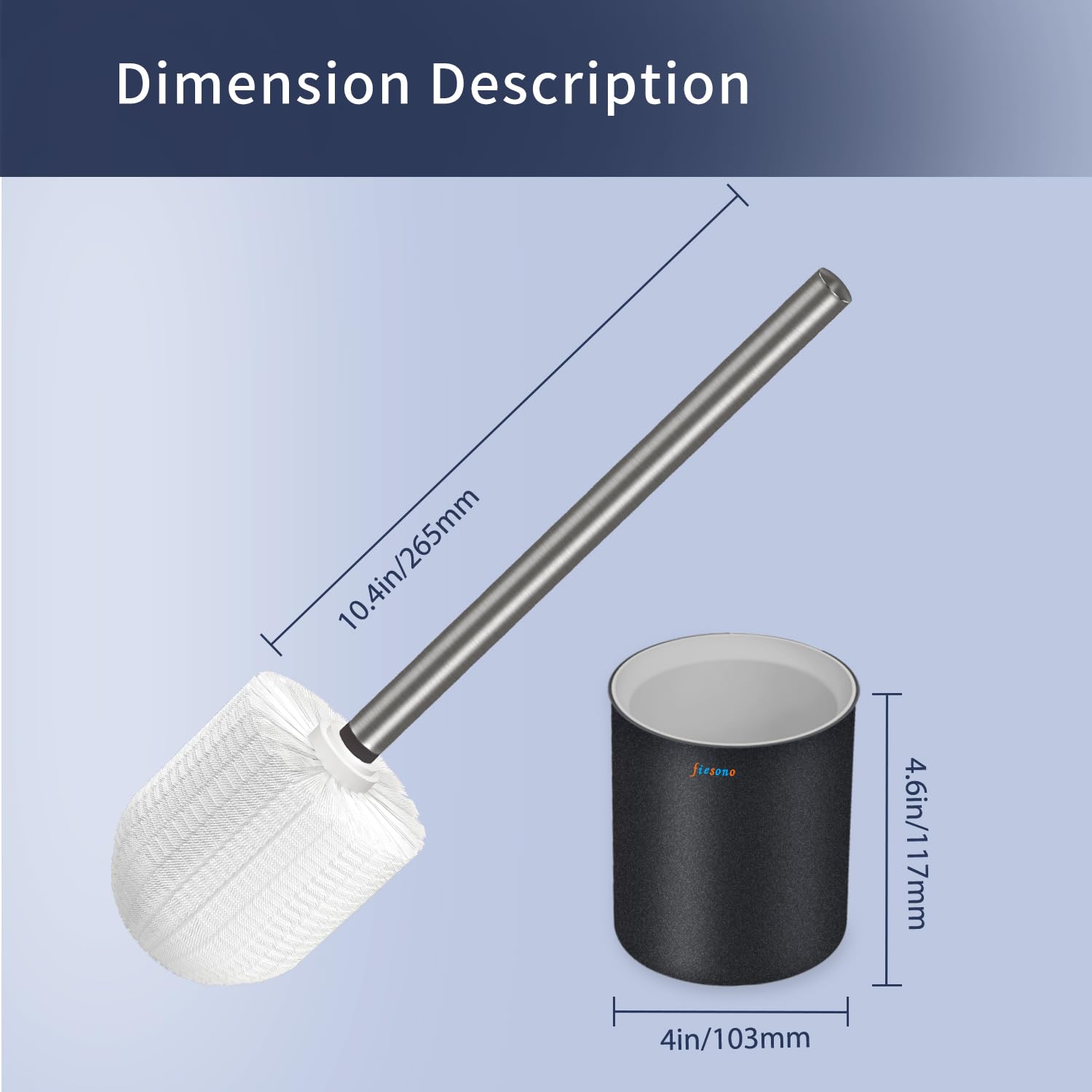FIESONO Toilet Brush and Holder Set, Toilet Bowl Brush with Stainless Steel Light Brush Handle, Soft Bristle, Wall Mounted/Floor Standing for Bathroom Space Saving