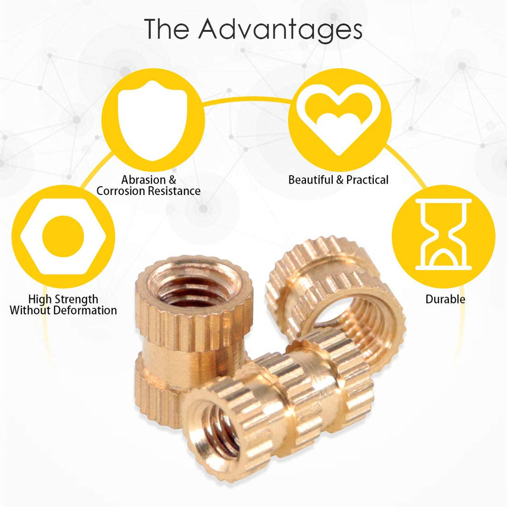 Hilitchi 460 Pcs M2 M3 M4 M5 Female Thread Brass Knurled Threaded Insert Embedment Nuts Assortment Kit, Embed Parts, Pressed Fit into Holes for 3D Prints and More Projects