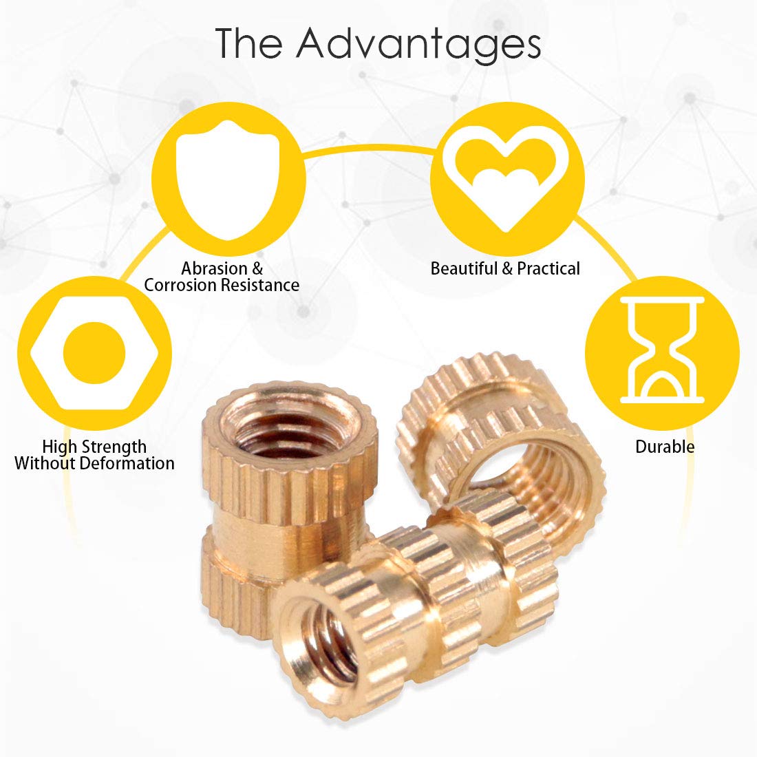 Hilitchi 460 Pcs M2 M3 M4 M5 Female Thread Brass Knurled Threaded Insert Embedment Nuts Assortment Kit, Embed Parts, Pressed Fit into Holes for 3D Prints and More Projects