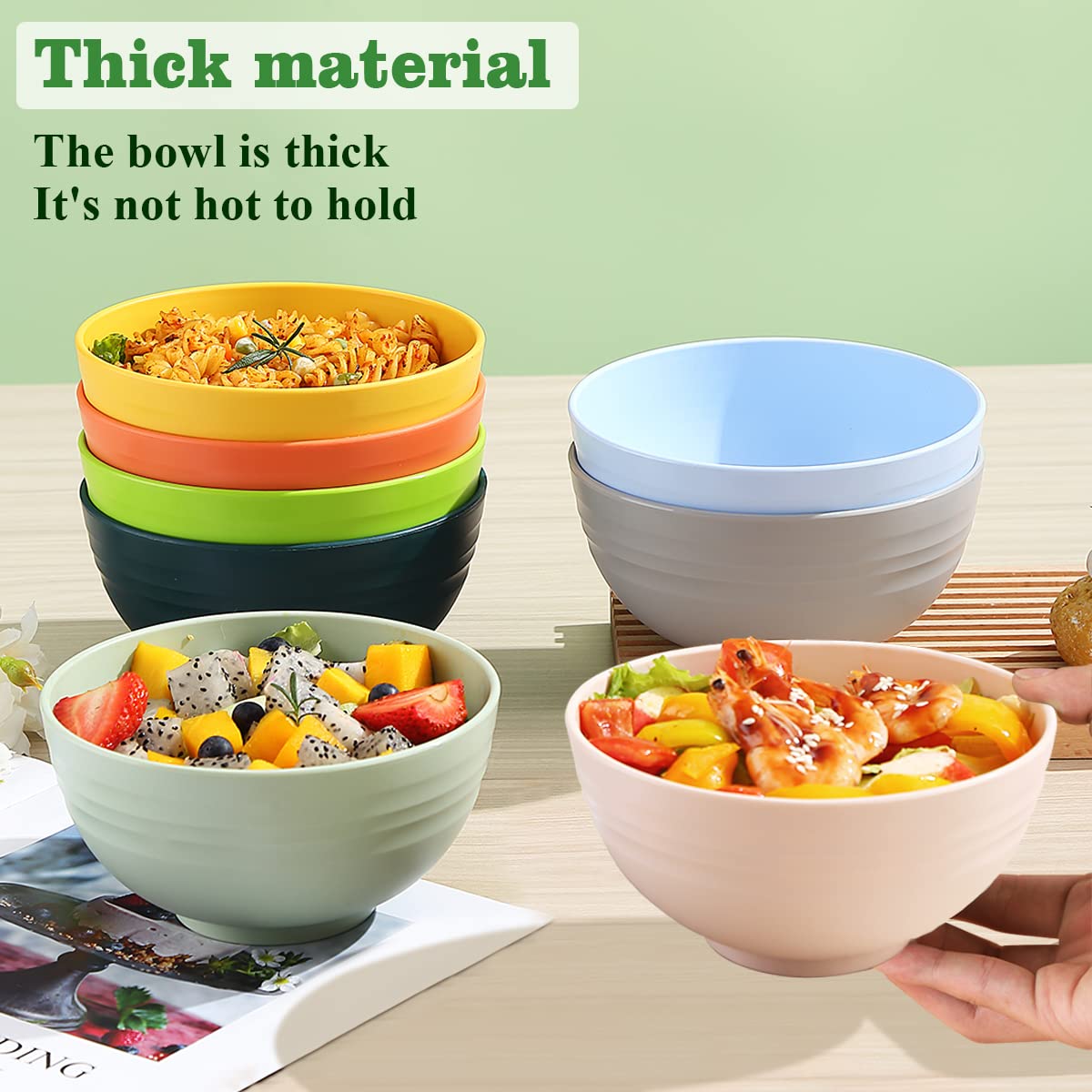 Berglander 26 oz Plastic Bowls Set of 8 Colors, Reusable and Sturdy Unbreakable Bowl for Soup,RSet of 8 Colorsamen, Popcorn,Salad, Cereal, Microwave Safe Dishwasher Safe