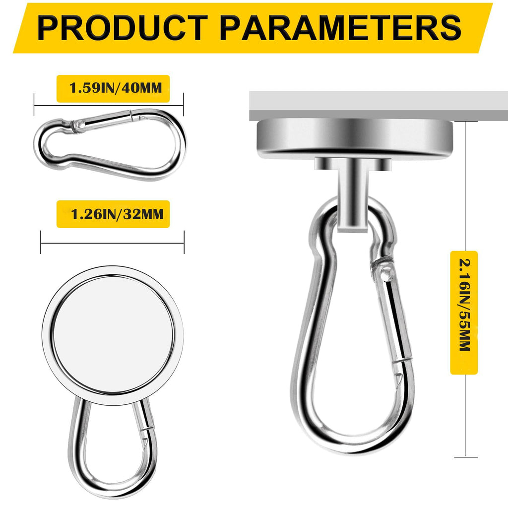 DIYMAG Magnetic Hooks, 110LBS Strong Heavy Duty Neodymium Magnet Hooks with Swivel Carabiner Hook,Great for Your Refrigerator and Other Magnetic Surfaces, Pack of 7