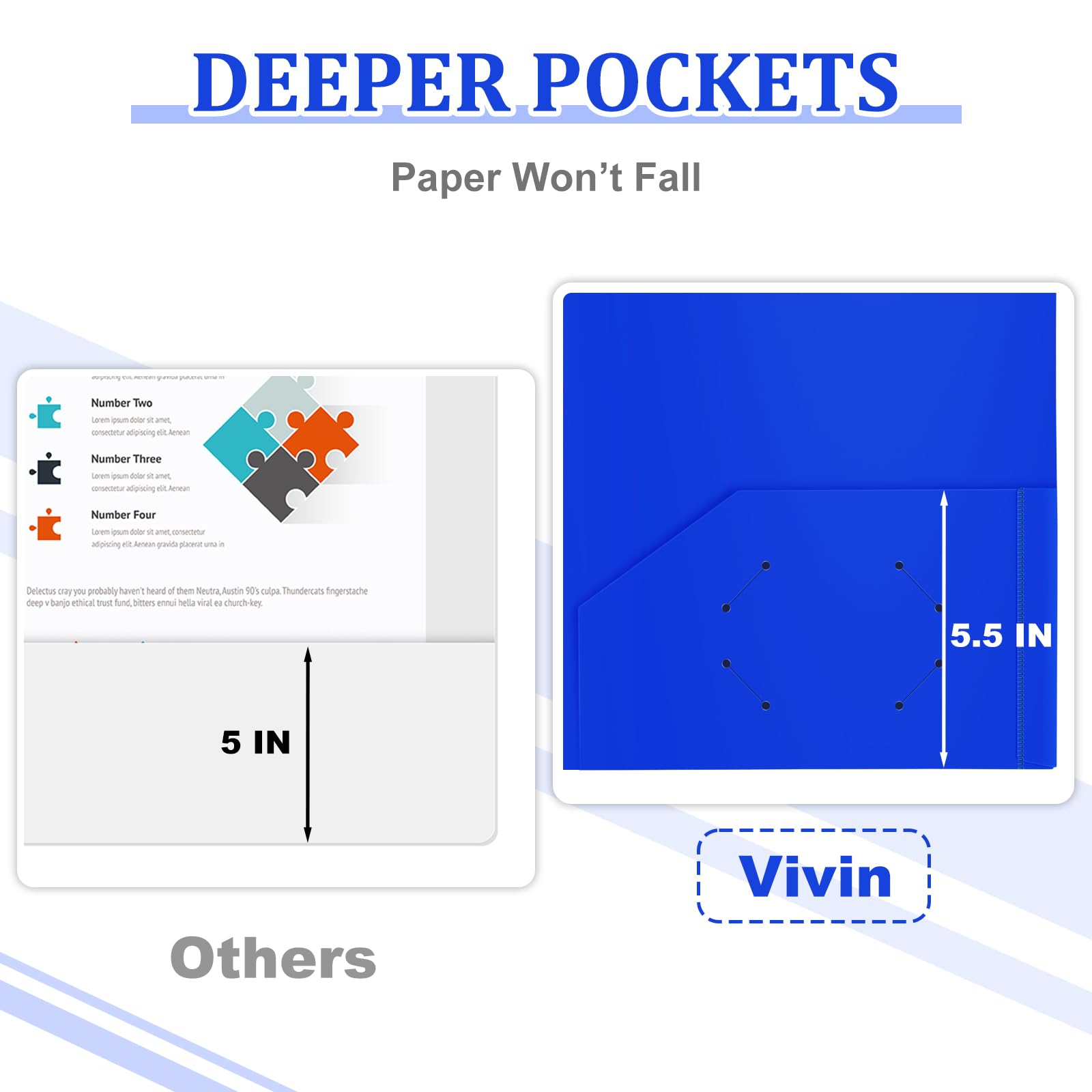 ViVin 12-Pack Plastic Folders with Pockets, 8.5 x 11 Inch Letter Size Poly Folders with 2 Pockets, Plastic Pocket Folders for School, Home, Office (Blue)