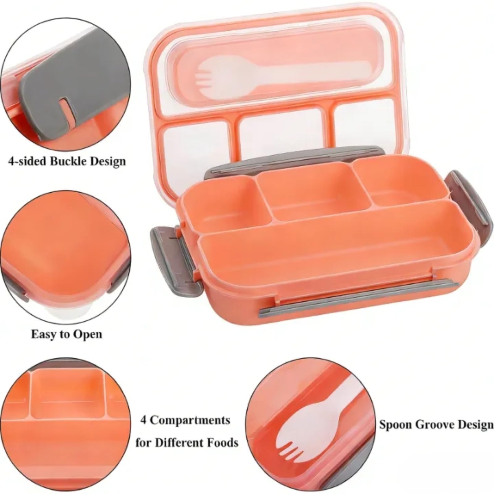 Okllen 3 Pack Bento Lunch Box, Plastic Bento Box Adult Lunch Box with 4-Compartment & Spoon, Leakproof Lunch Containers for Meals,Snacks, School, Company, and Travel, Pink, Green, Blue