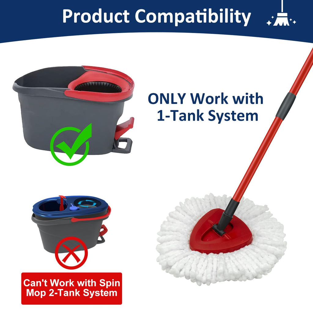 GFRED Mop Replacement Heads, Handles & Bases for O Cedar EasyWring 1-Tank Spin Mop, 2 Microfiber Heads, Iron Handle (30-58in), 1 Base, White