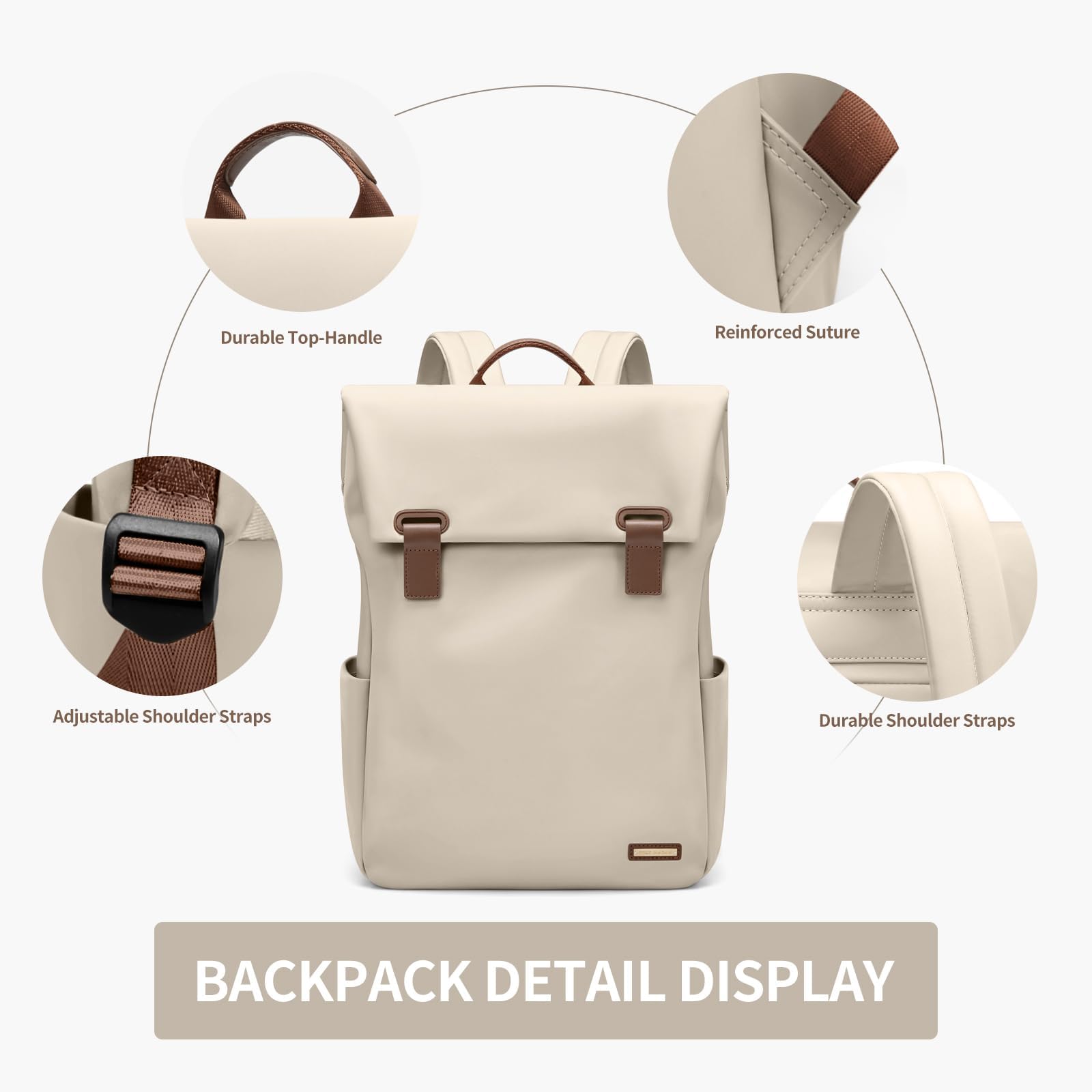 GOLF QUALITY Backpack with Flap 15.6Inch mochila de viaje Anti-theft Bookbag Casual Daypack for Women Men Travel Commute College Work Teacher,Apricot