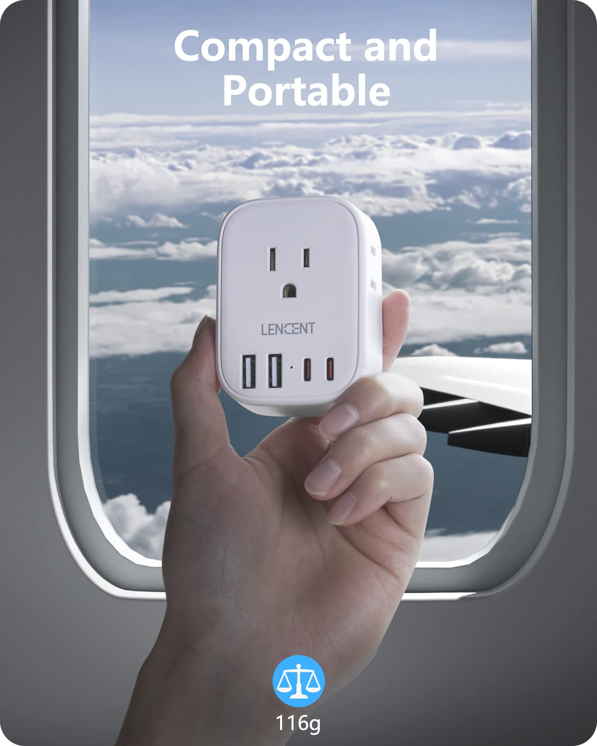 1 Pack Type E/F Travel Adapter,LENCENT Schuko Germany France European Plug Adapter with 4 USB Ports(2 Type C),4 Outlet Converter, Travel Essentials CA/US to EU Spain Norway Iceland Korea Portugal
