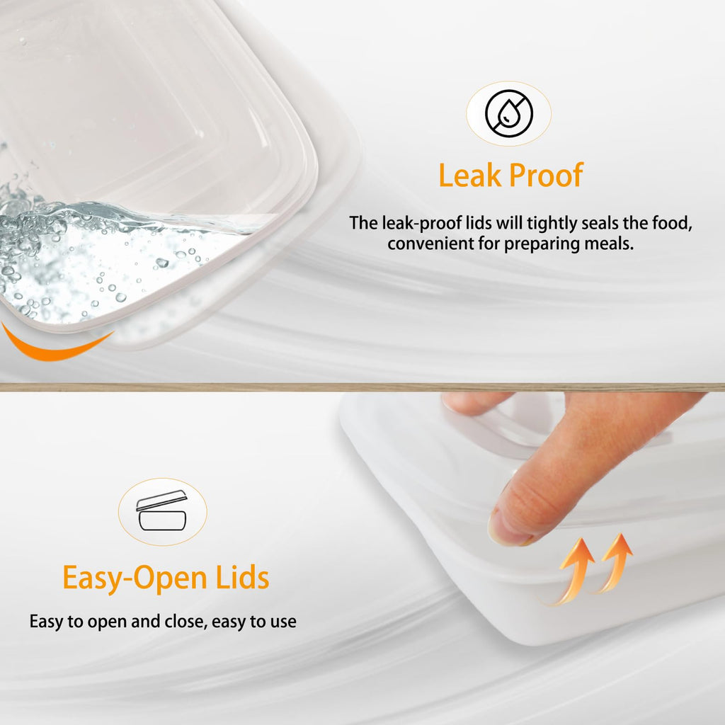 Meallax 50 Pack 24oz White Meal Prep Containers with Lids, BPA Free Plastic Food Storage Containers, Freezer Safe To Go Containers for Lunch and Portion Control