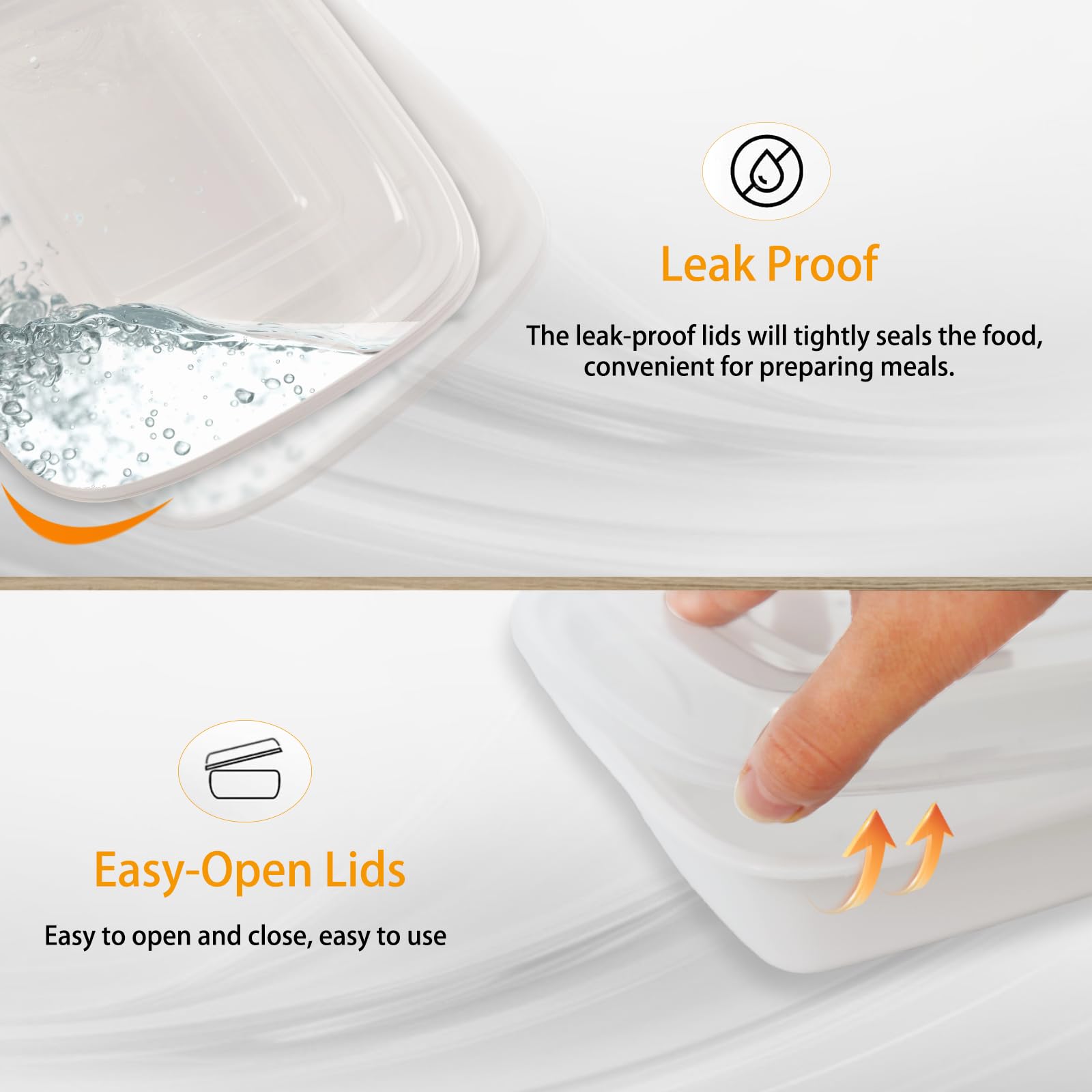 Meallax 50 Pack 24oz White Meal Prep Containers with Lids, BPA Free Plastic Food Storage Containers, Freezer Safe To Go Containers for Lunch and Portion Control