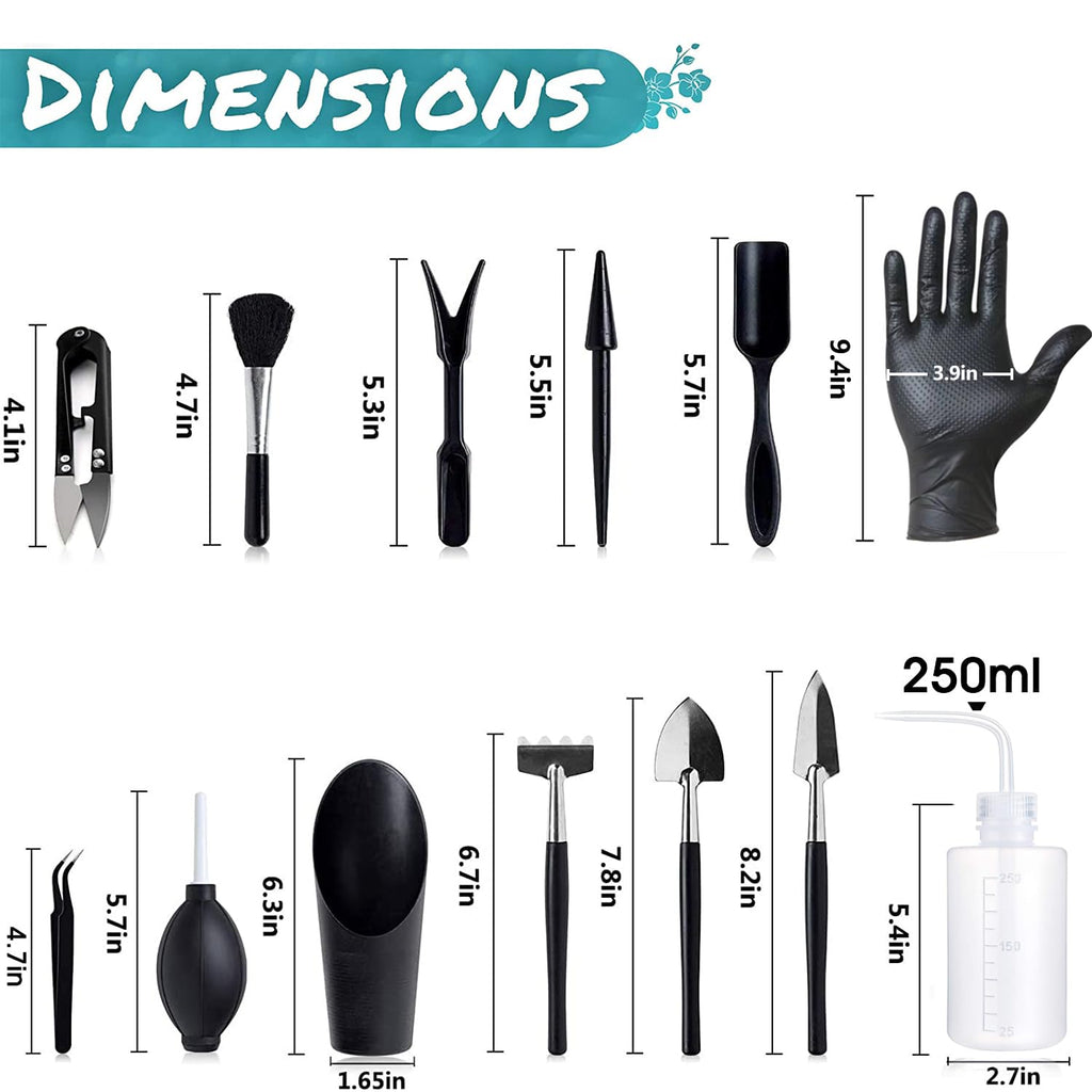 Melphoe Puppy’s Mom 12 Pieces Mini Garden Hand Transplanting Succulent Tools Miniature Planting, Set for Indoor Fairy Care, Potting, Cactus, Houseplant, Bonsai Tools, Bonsai Kit (Black)