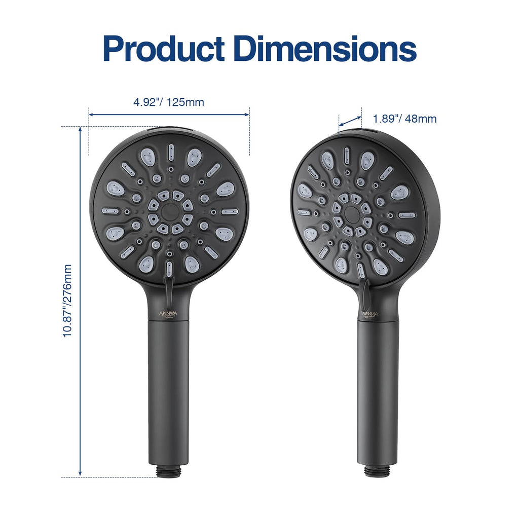 ANNWA Filtered Shower Head with Multi-Spray Modes, High Pressure Handheld Showerhead Filter for Hard Water Filtering Showerhead with Hose(N8HS702MB)