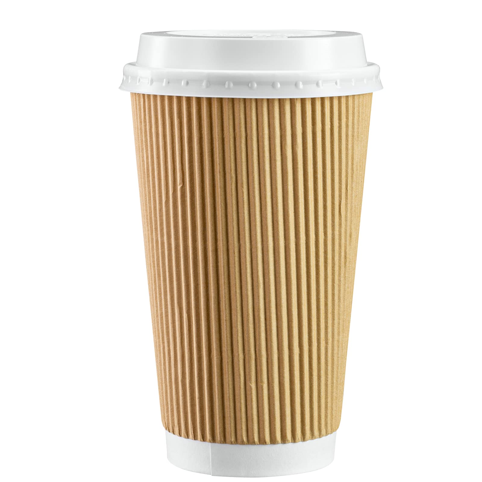 GUSTO [16 oz. - 50 Sets] Insulated Kraft Ripple Paper Hot Cups, Disposable Coffee Cups with Lids - Ideal for Hot Beverages, Travel, and Office Use - Formerly Comfy Package