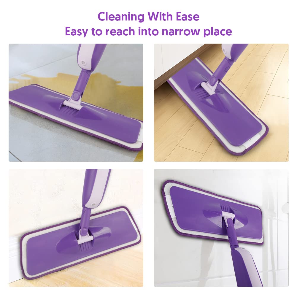 MEXERRIS Spray Mops for Floor Cleaning - Wet Dry Kitchen Floor Cleaning Mop with 2 Refillable Bottle 360°Rotatable Hardwood Mop for Laminate Wood Tiles 3 Microfiber Reusable Pads and 1 Scrubber