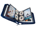 DVD CD Storage Case with Extra Wide Title Cover Pages for Blu Ray Movie Music Audio Media Disk (Portable Carrying Binder Holder Wallet Album Home Organizer)- Blue, 128 disk units, 64 booklet pockets