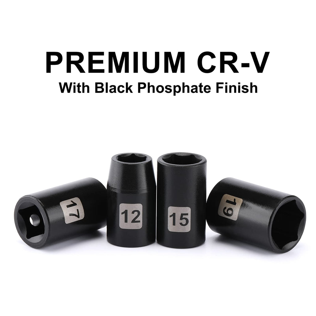 Mayouko 14 Pieces 1/2" Drive Shallow Metric Impact Socket Set, CR-V, 6 Point, 11mm to 32mm