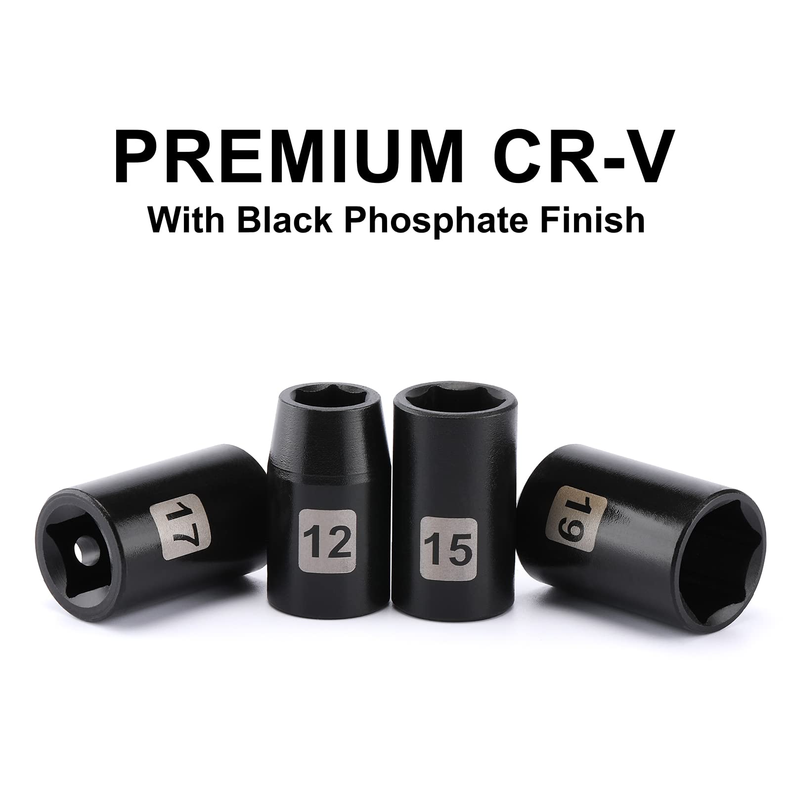 Mayouko 14 Pieces 1/2" Drive Shallow Metric Impact Socket Set, CR-V, 6 Point, 11mm to 32mm