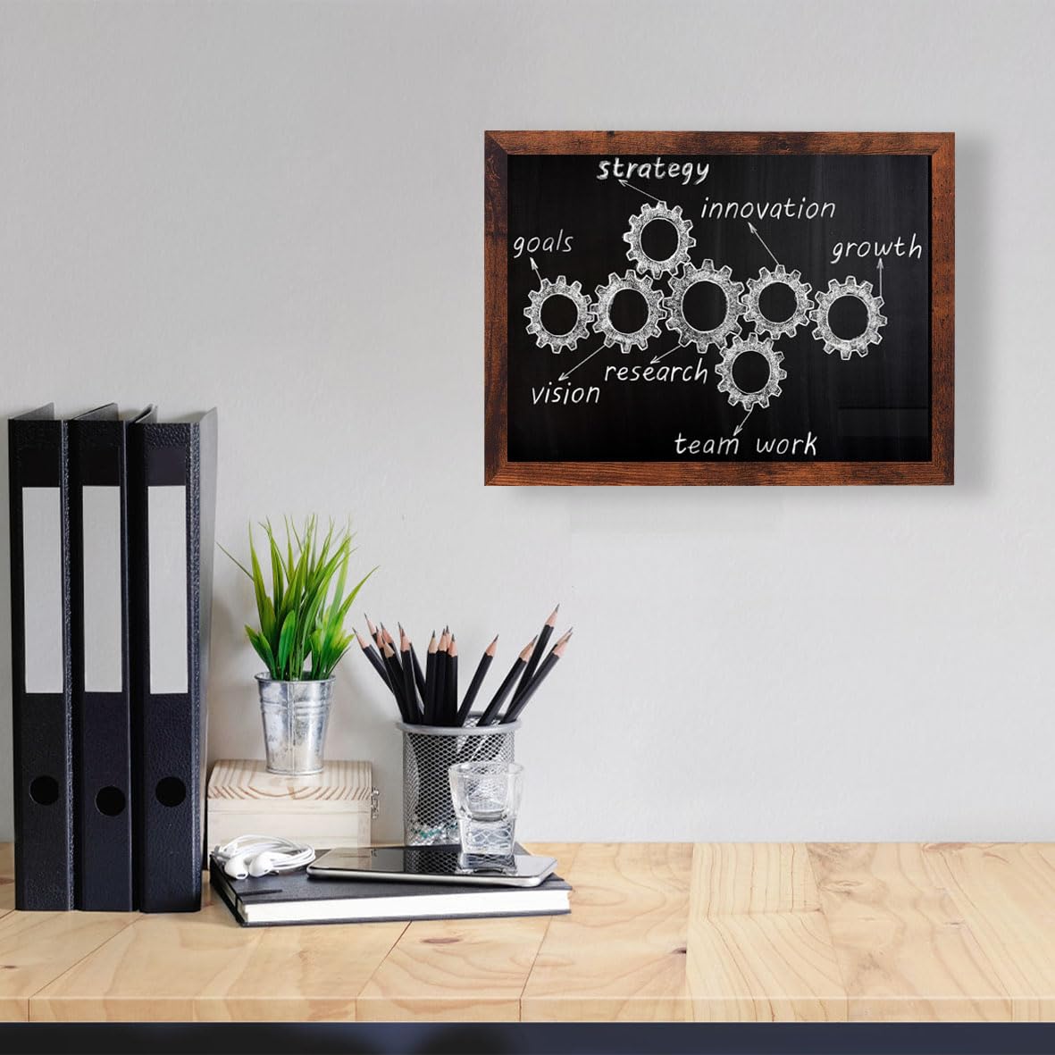 Umtiti Chalkboard, 30 * 40 cm, Walnut Brown Solid Wood Frame，Magnetic Surface Chalkboard for Kitchen Home, Office, Restaurantand and Wall Decor，BN-3040-CA