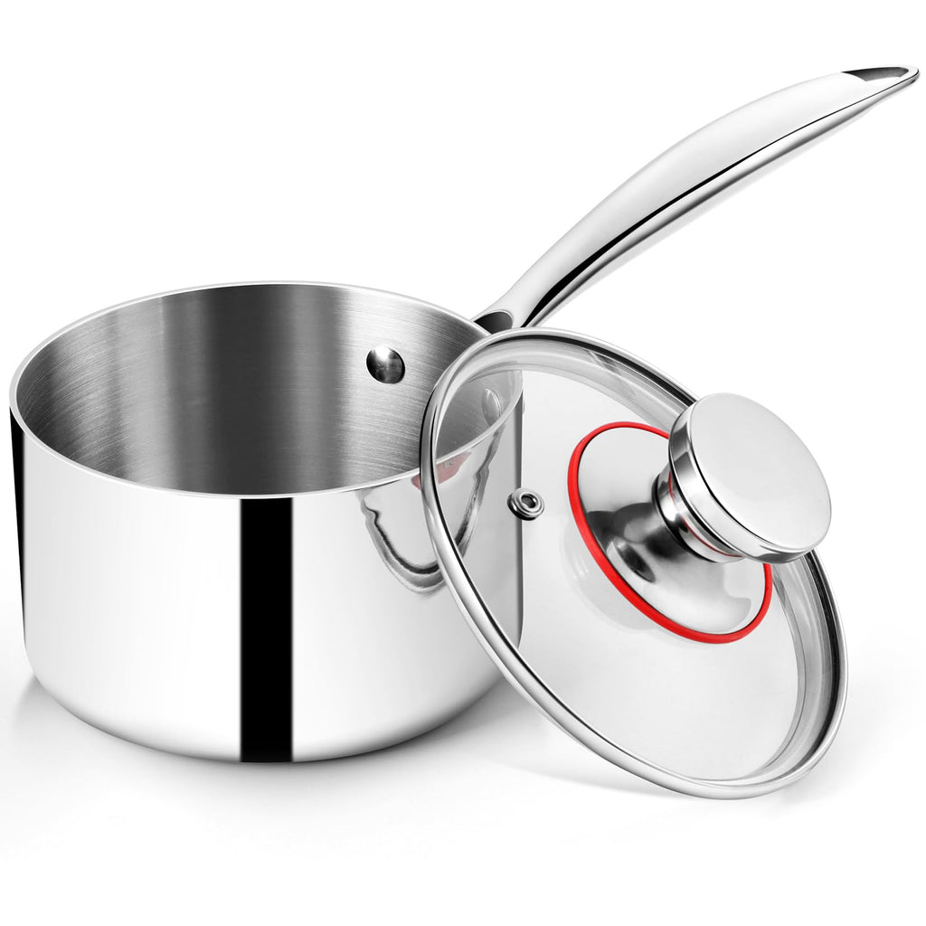 3 Quart Tri-Ply Stockpot and Saucepan, P&P CHEF Stainless Steel Sauce Pan with Lid, Cooking Induction Pot, Kitchen Cookware for All Stoves, Non-Toxic, Durable & Dishwasher Safe