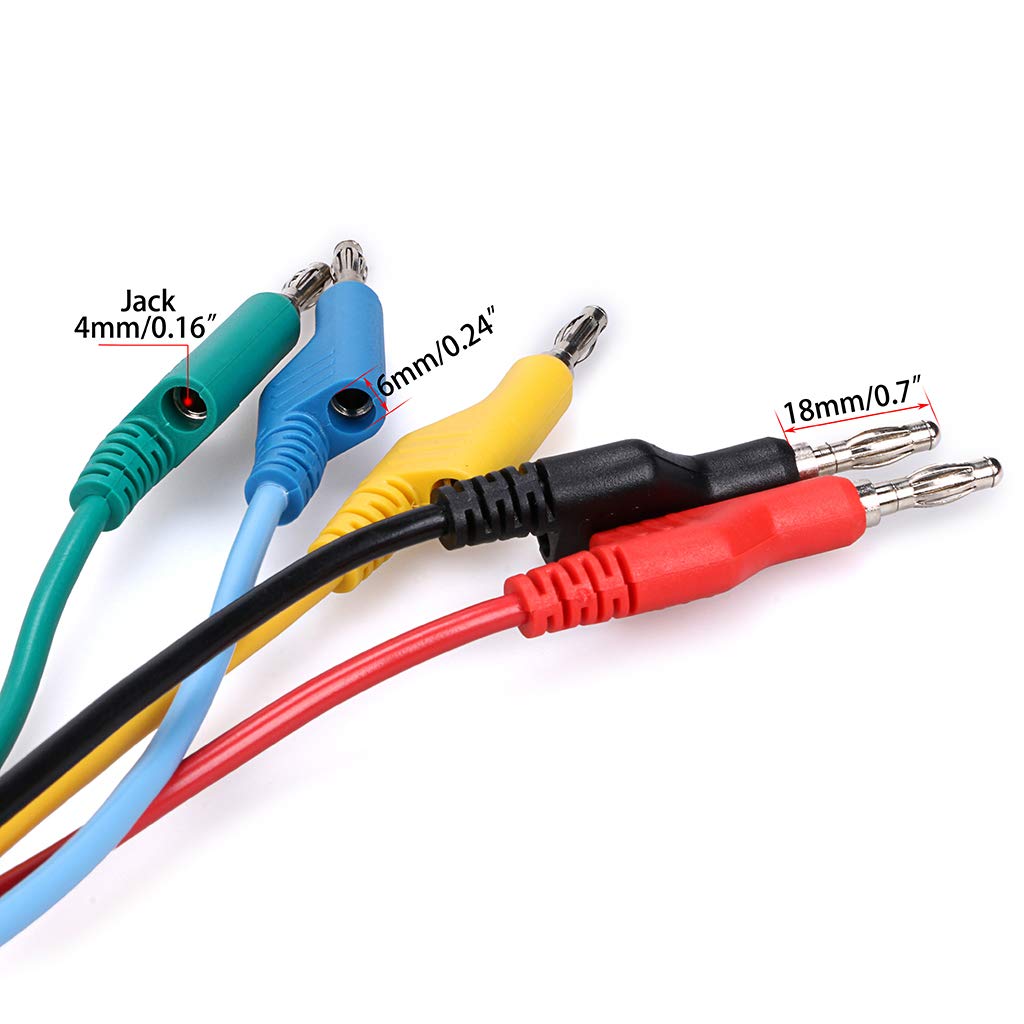 JuxYes Pack of 5 Colors Banana to Banana Plug Test Leads Set - 4mm Stackable Banana Test Cable Wire for Multimeter