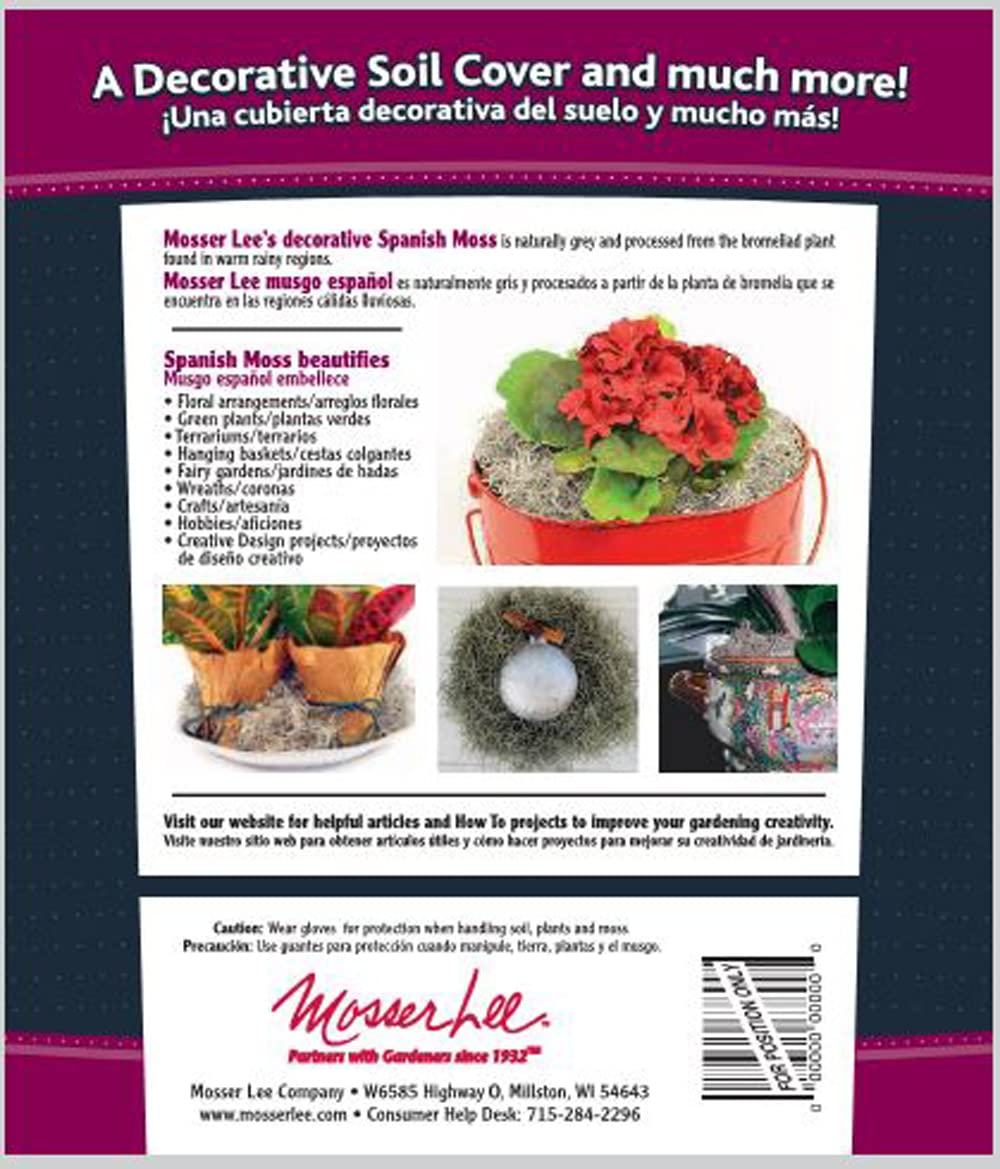 Mosser Lee Spanish Moss Soil Cover | Natural Decorative Moss for Crafts, Terrariums, Fairy Gardens & Indoor Plants | Hides Soil & Helps Retain Moisture | 250 cu in Bag