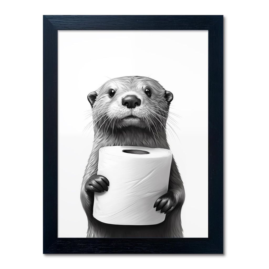 Bathroom Picture Wall Decor Black and White Framed Wall Art for Bathroom Toilet Paper in the Hand of a Little Funny Raccoon Canvas Print Painting