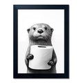 Bathroom Picture Wall Decor Black and White Framed Wall Art for Bathroom Toilet Paper in the Hand of a Little Funny Raccoon Canvas Print Painting