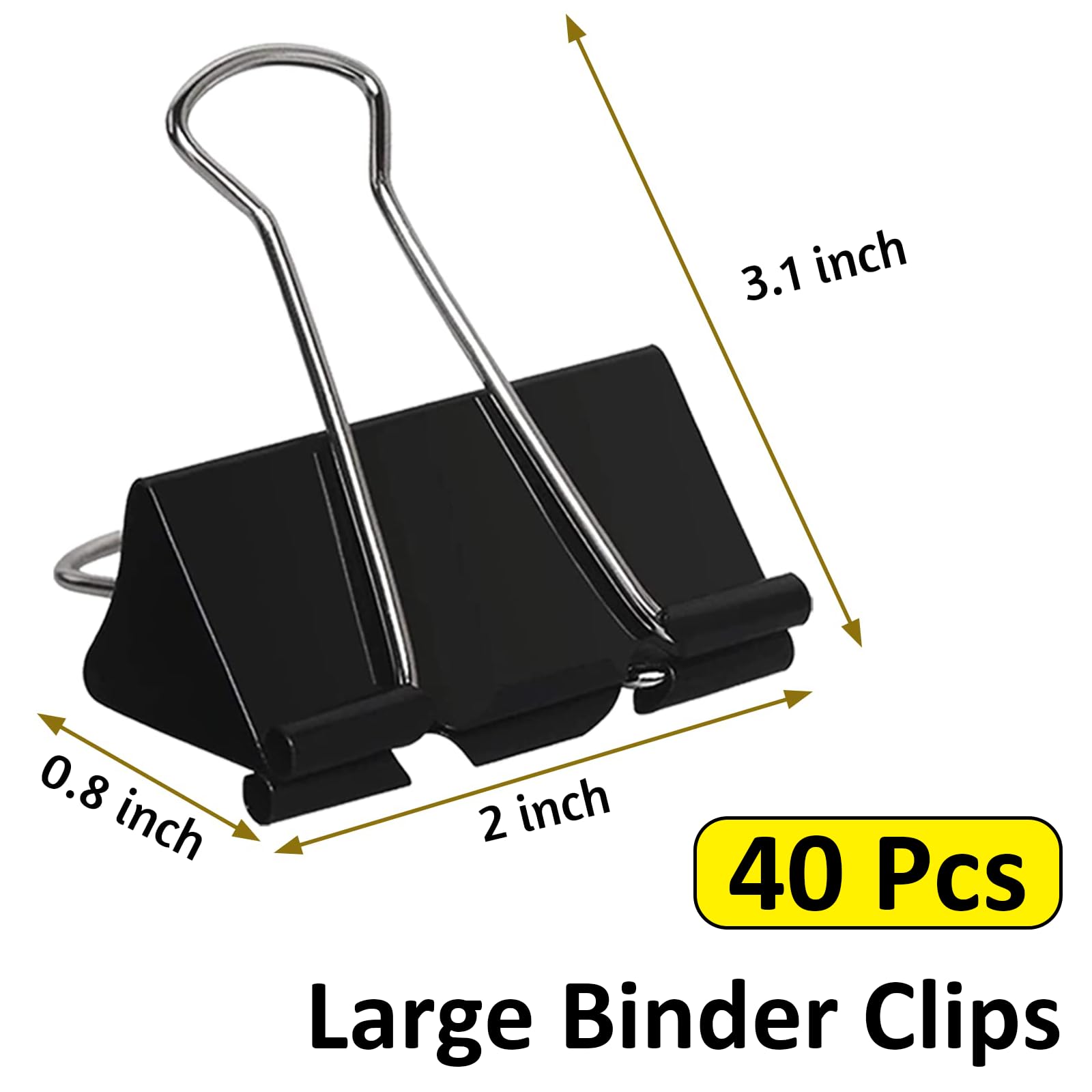 AMKIOKIO 48 Pack 2 inch Black Large Binder Clips - Jumbo Metal Clip Office Supplies, Paper Clamps for Secure Document Binding, Strong Metal Paper Clips